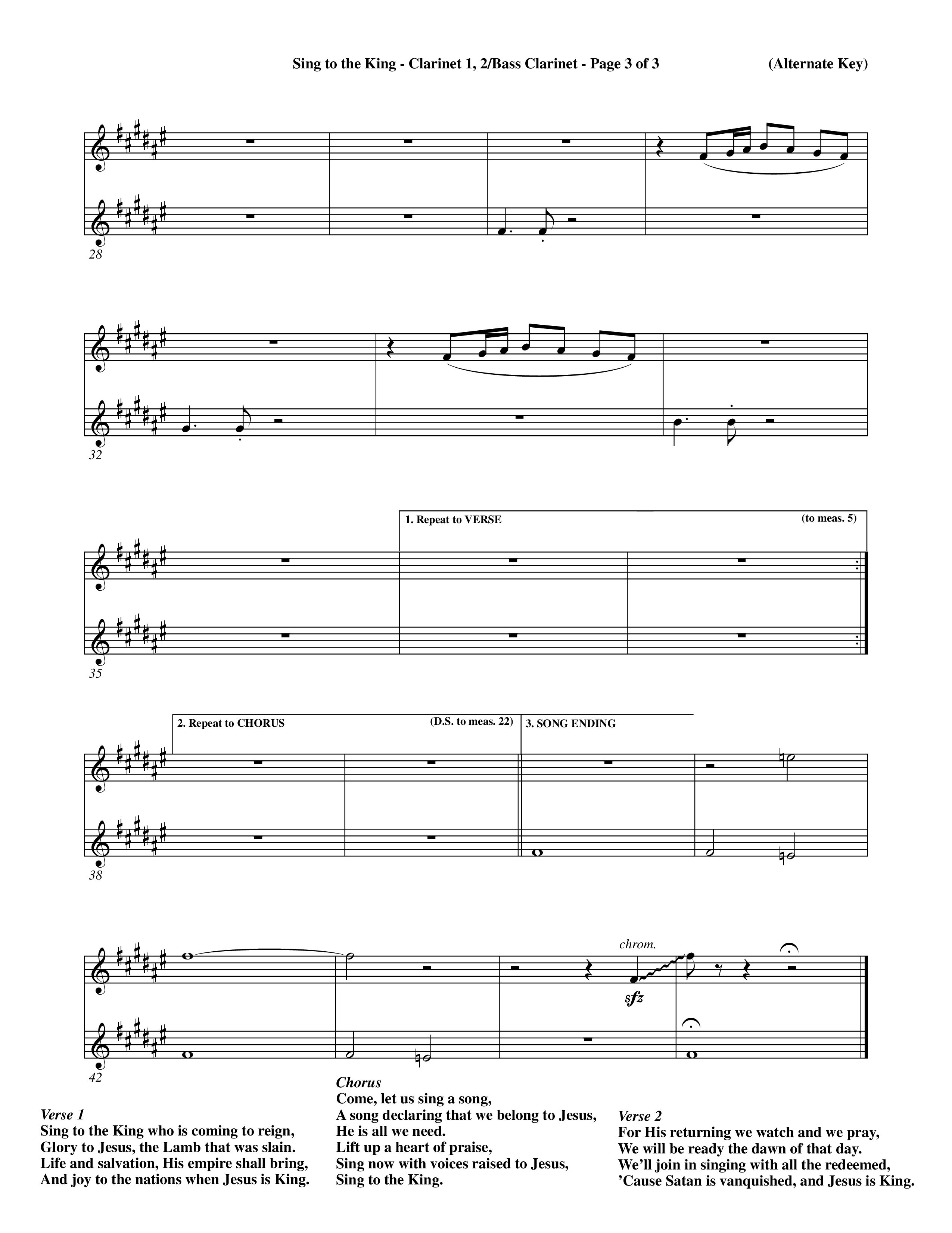Sing To The King (Choral Anthem SATB) Clarinet 1/2, Bass Clarinet (Word Music Choral / Orch. Dave Williamson)