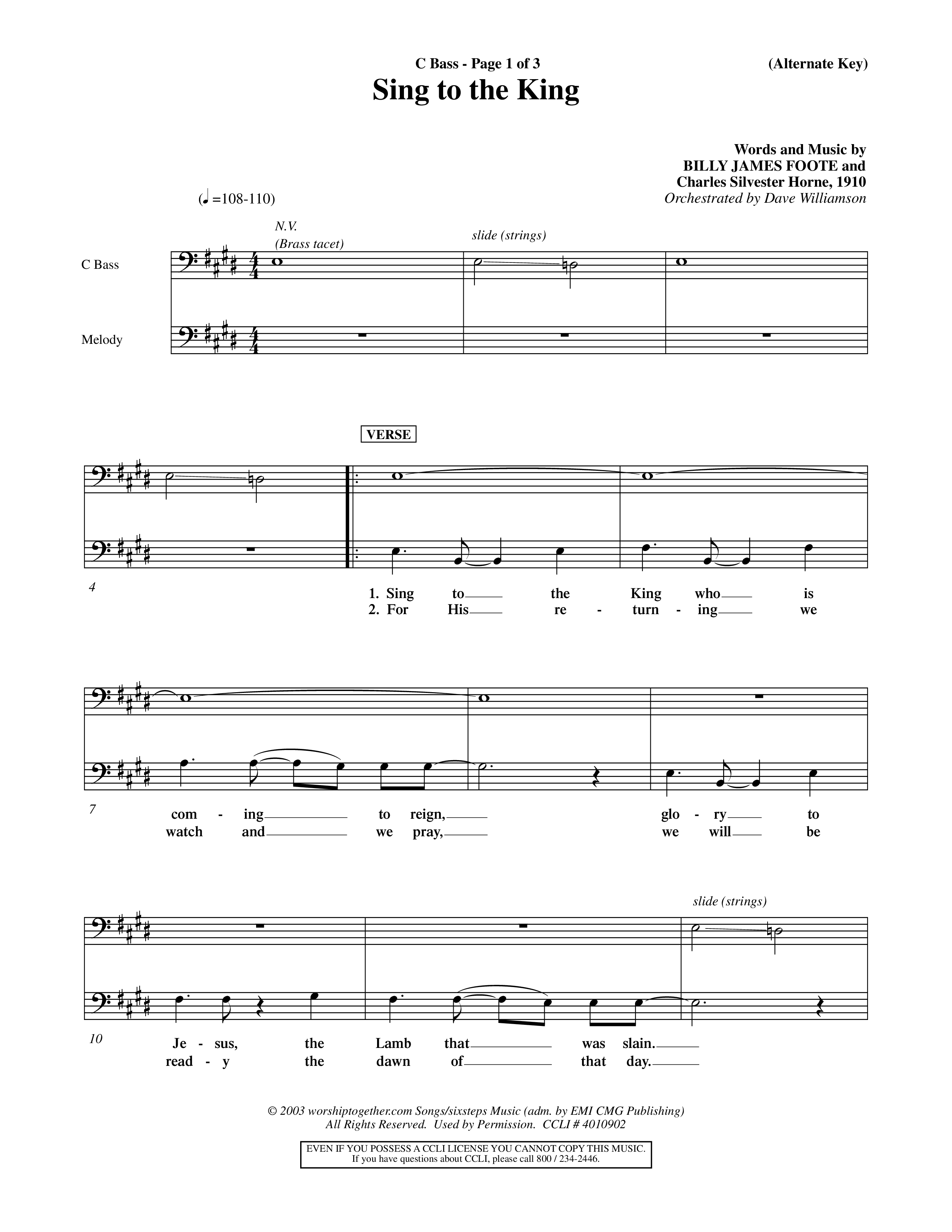 Sing To The King (Choral Anthem SATB) Contrabass (Word Music Choral / Orch. Dave Williamson)