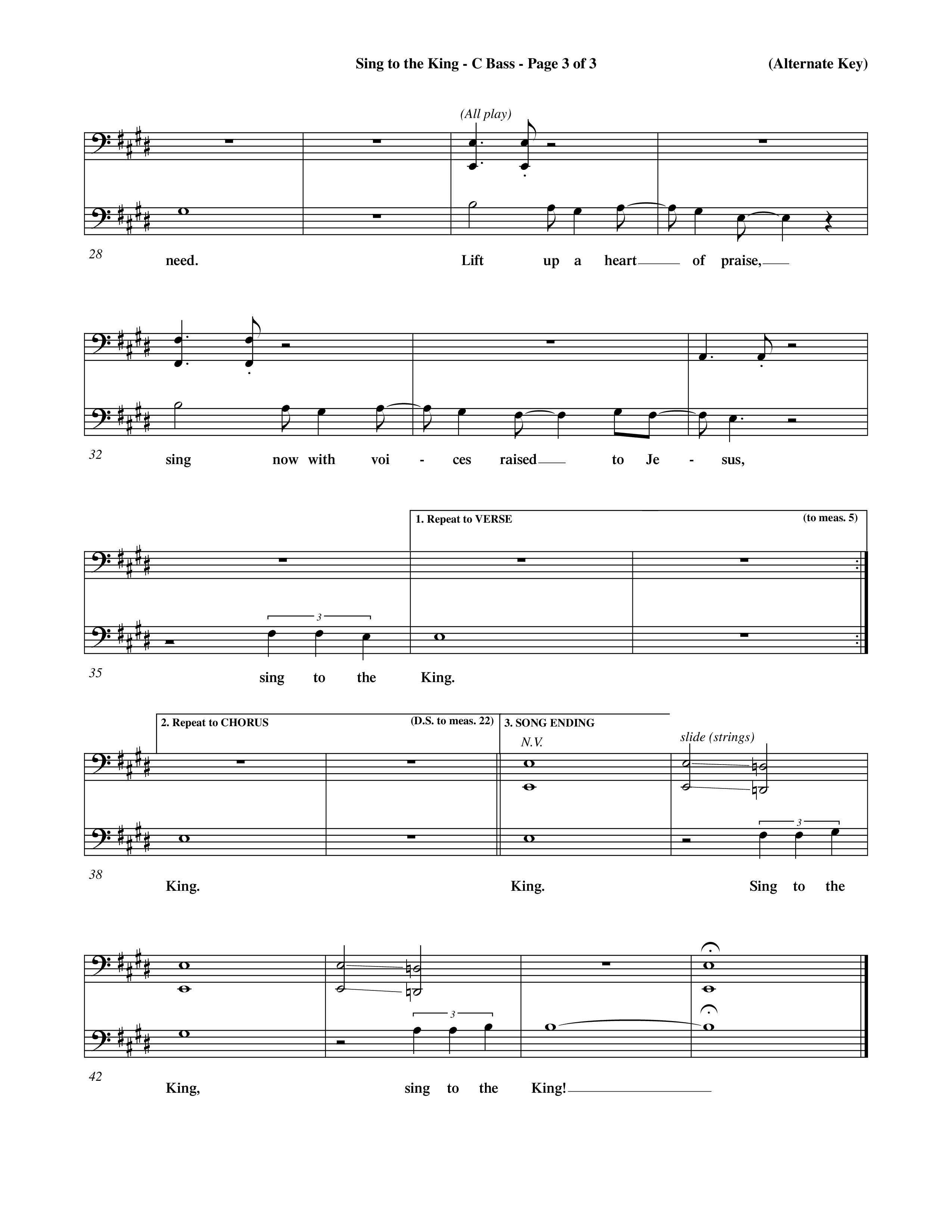 Sing To The King (Choral Anthem SATB) Contrabass (Word Music Choral / Orch. Dave Williamson)