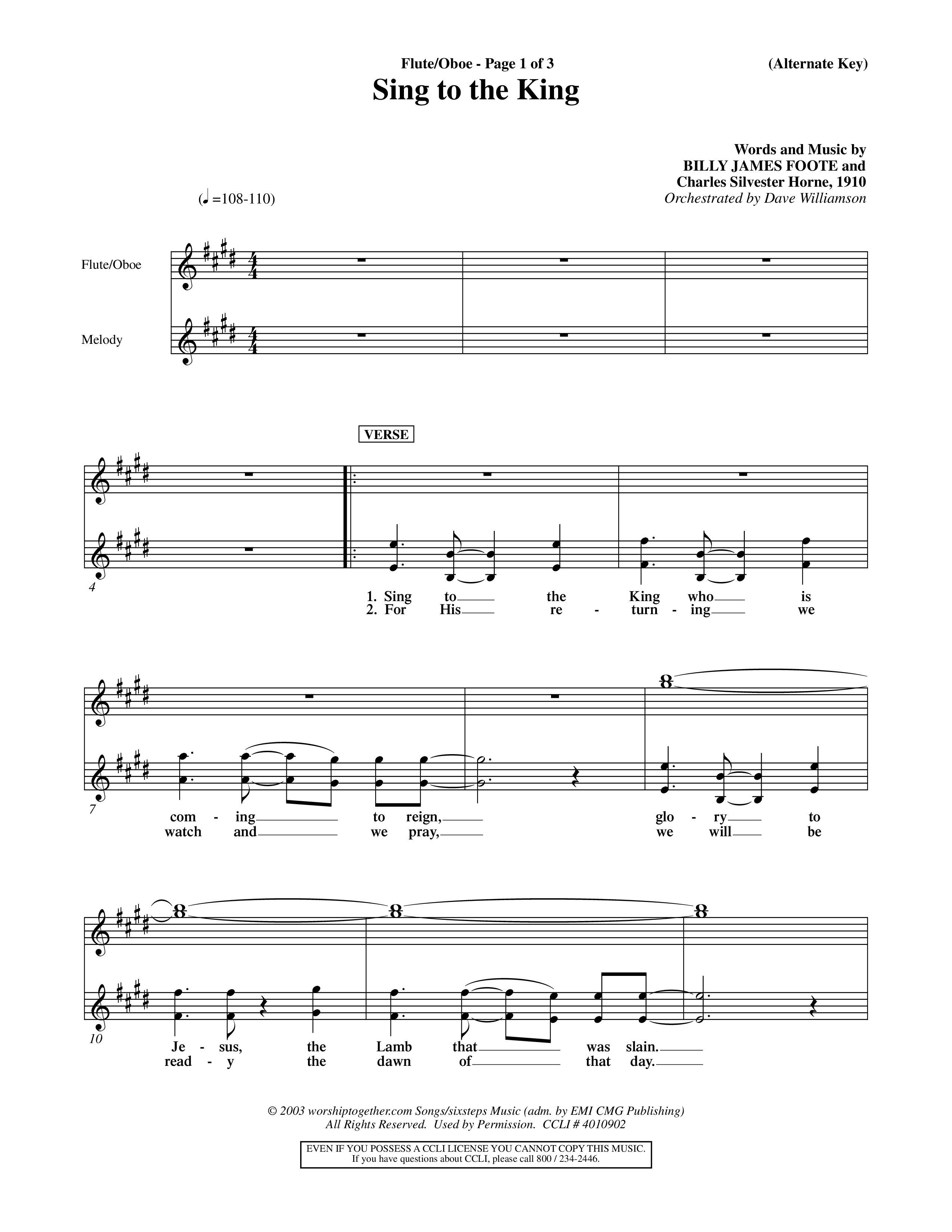 Sing To The King (Choral Anthem SATB) Flute/Oboe (Word Music Choral / Orch. Dave Williamson)