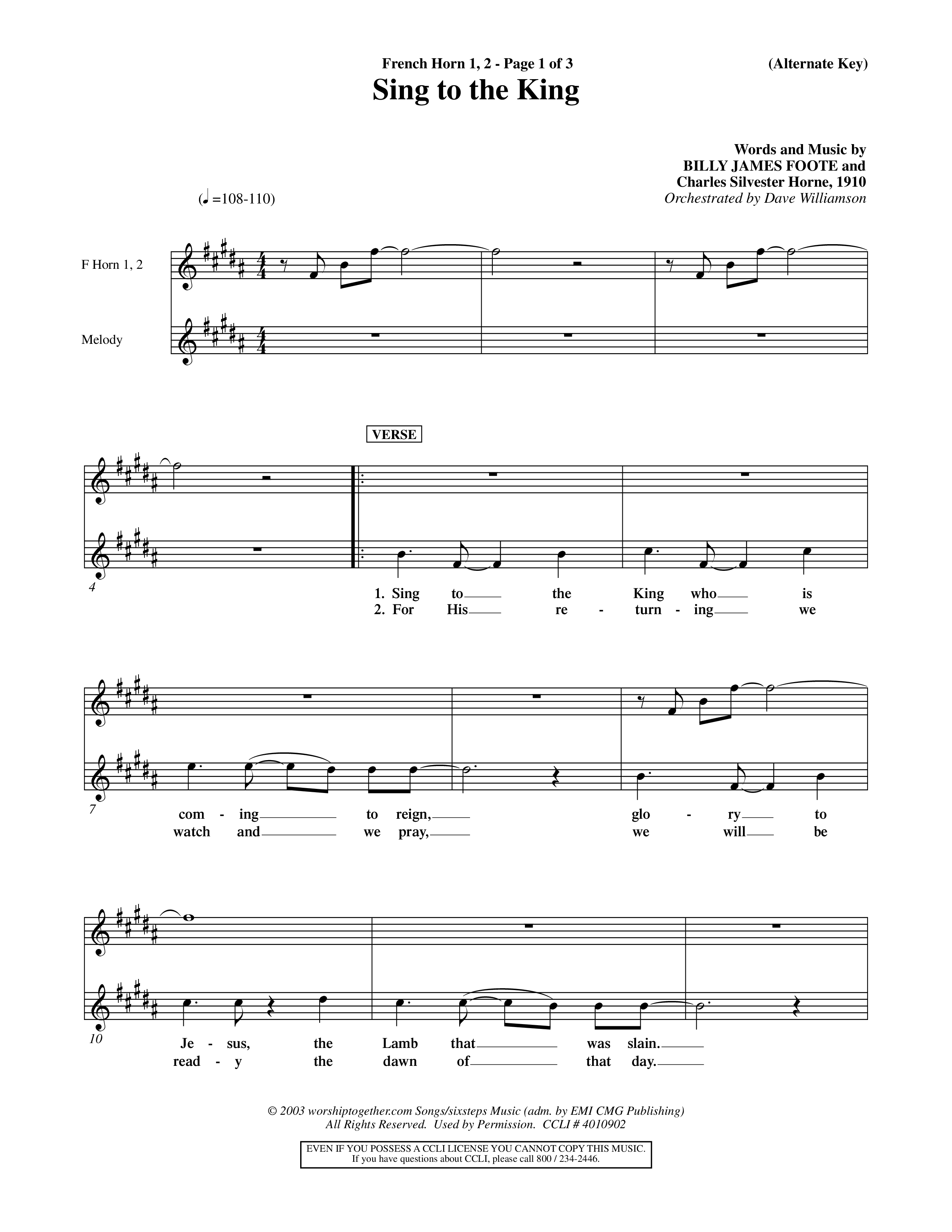 Sing To The King (Choral Anthem SATB) French Horn (Word Music Choral / Orch. Dave Williamson)