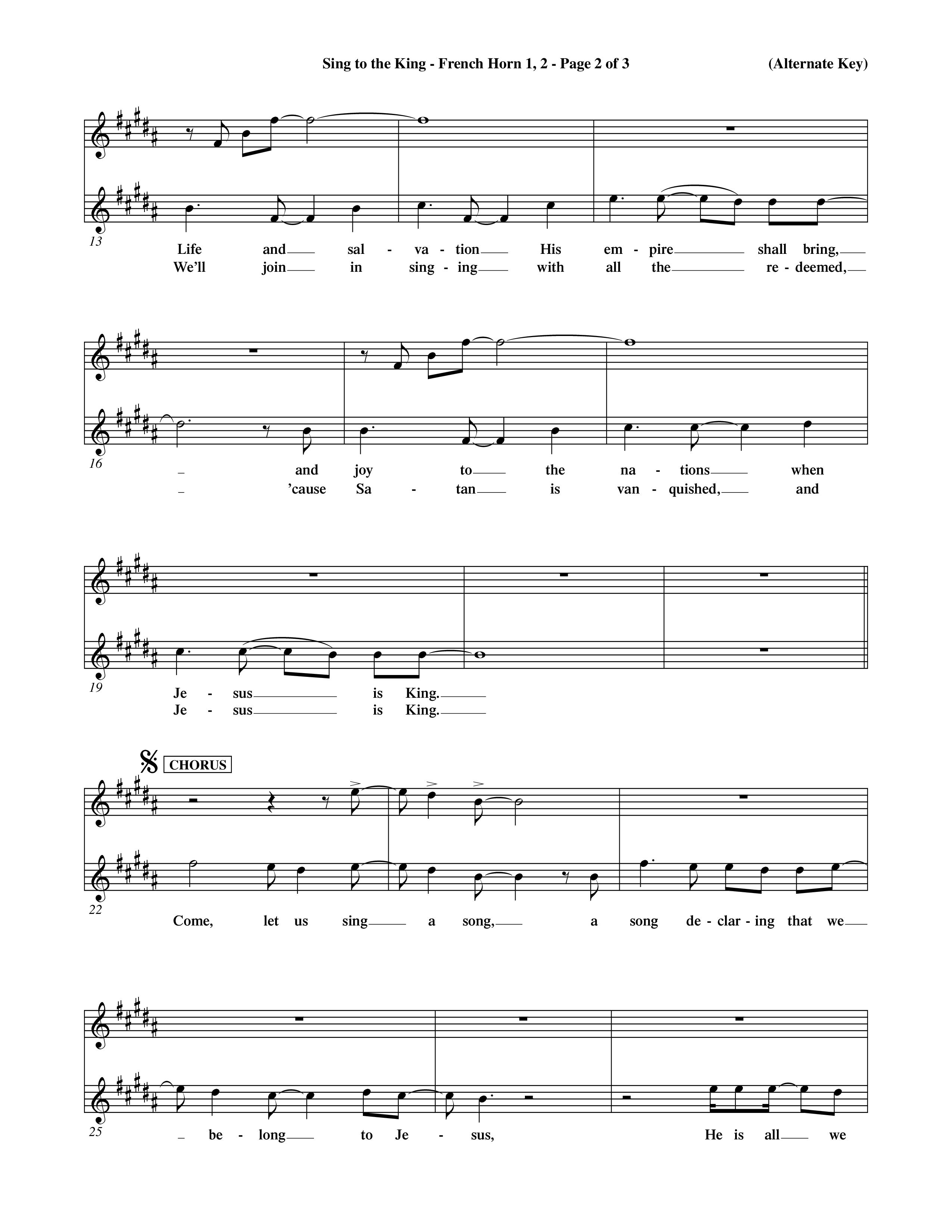 Sing To The King (Choral Anthem SATB) French Horn (Word Music Choral / Orch. Dave Williamson)