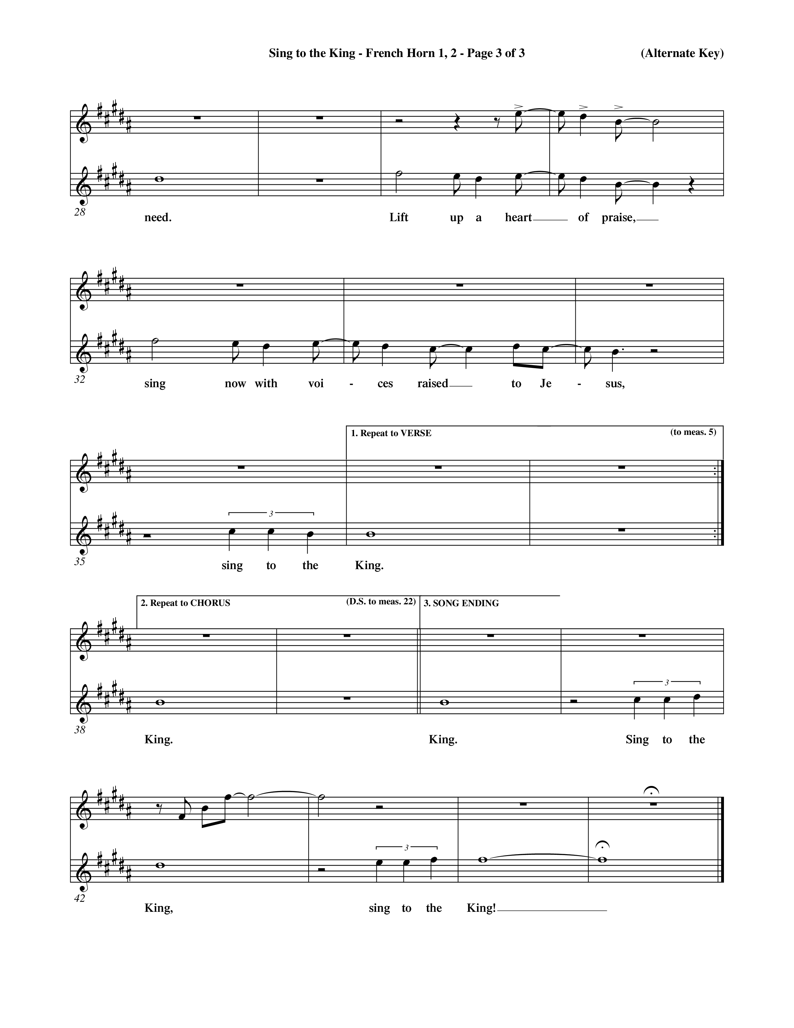 Sing To The King (Choral Anthem SATB) French Horn (Word Music Choral / Orch. Dave Williamson)