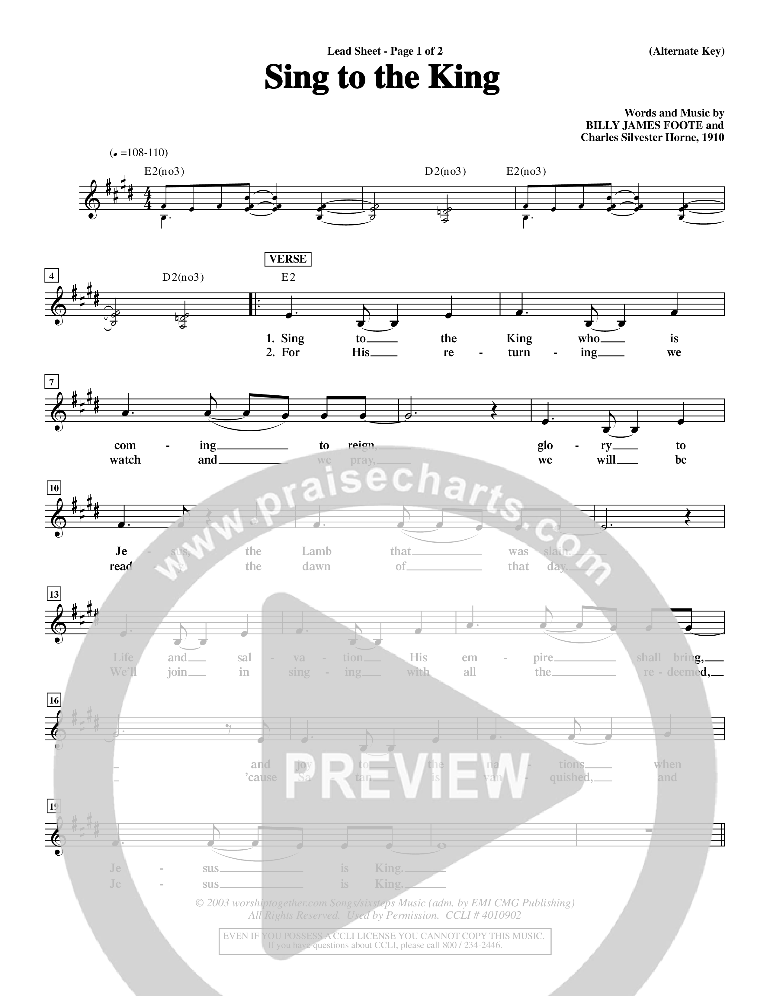 Sing To The King (Choral Anthem SATB) Lead Sheet (Word Music Choral / Orch. Dave Williamson)