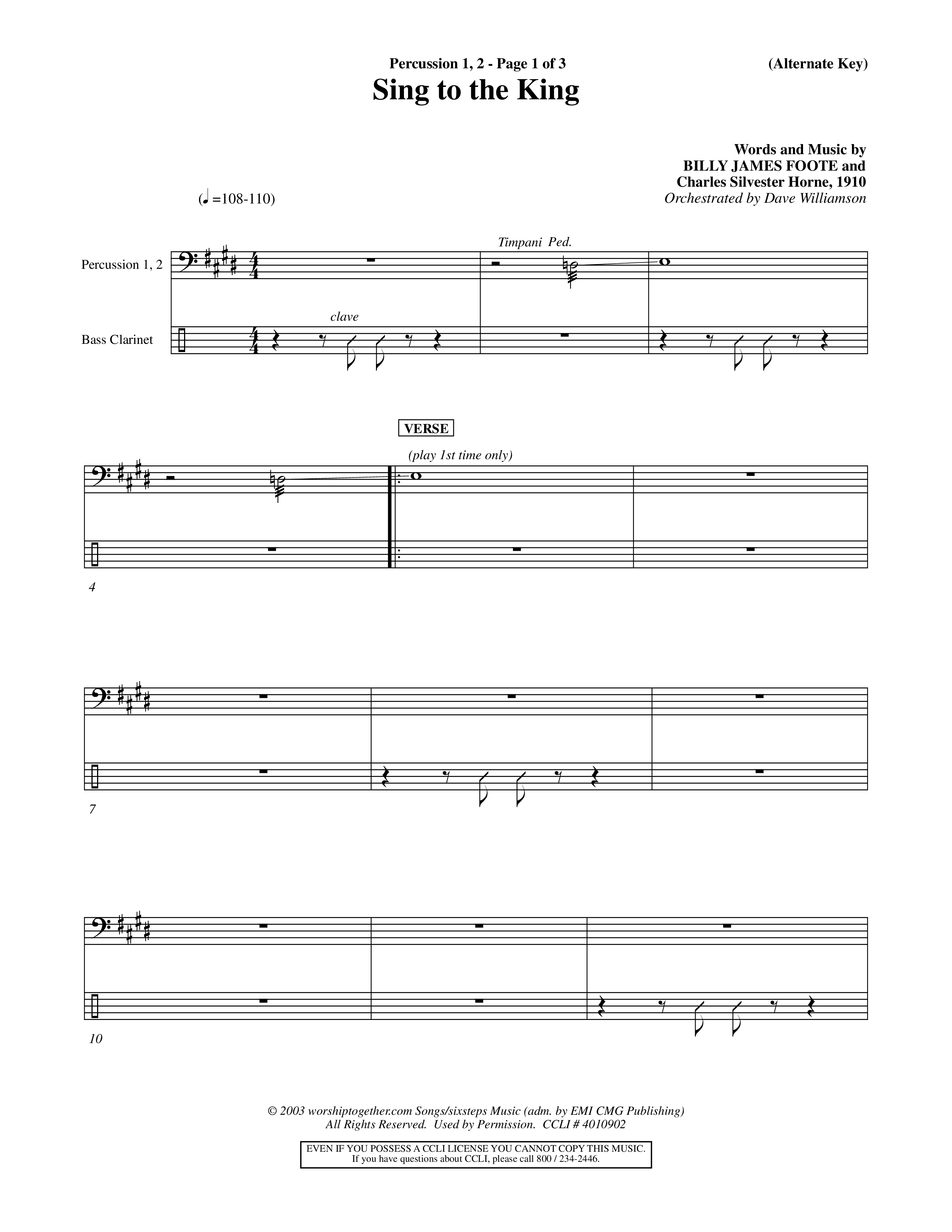 Sing To The King (Choral Anthem SATB) Percussion 1/2 (Word Music Choral / Orch. Dave Williamson)