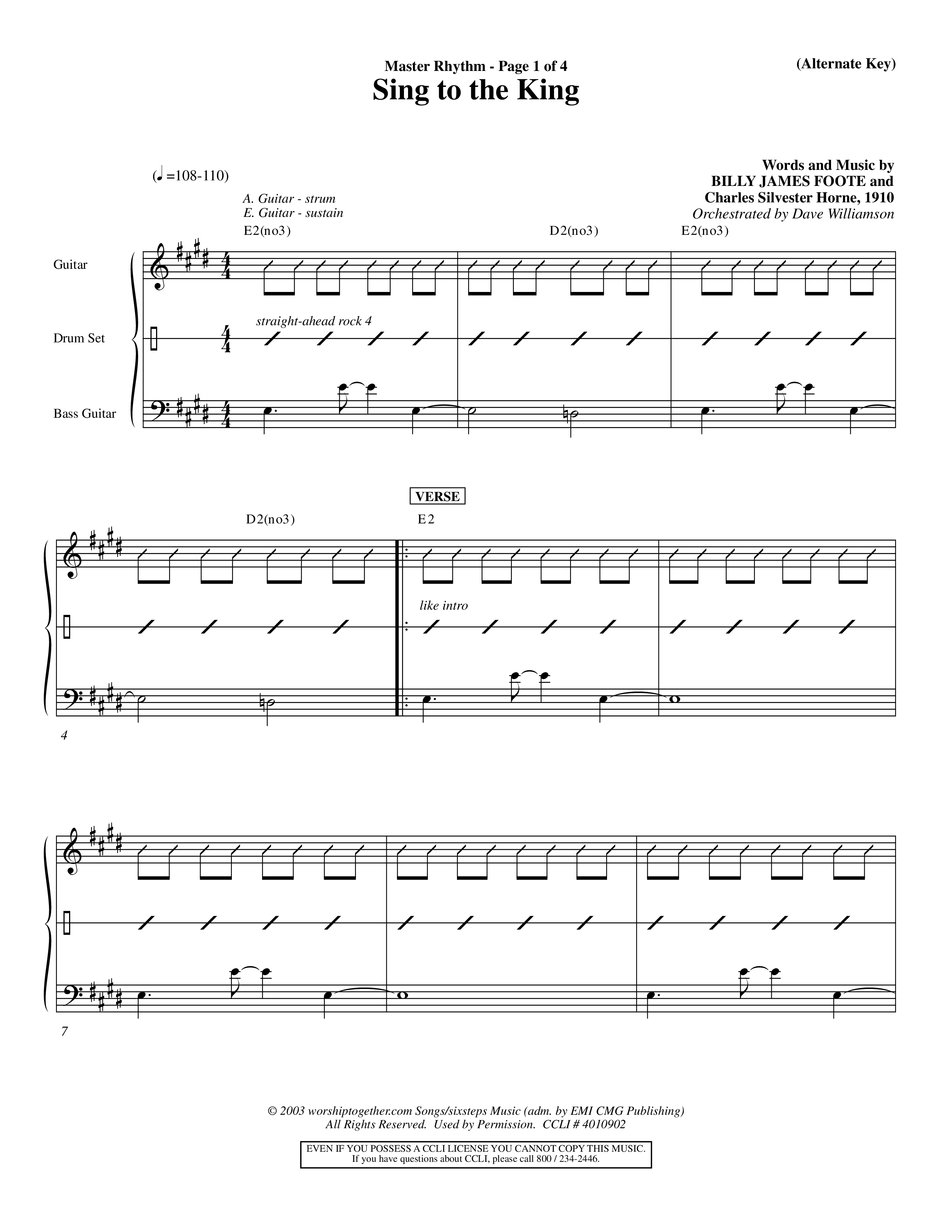 Sing To The King (Choral Anthem SATB) Rhythm Chart (Word Music Choral / Orch. Dave Williamson)