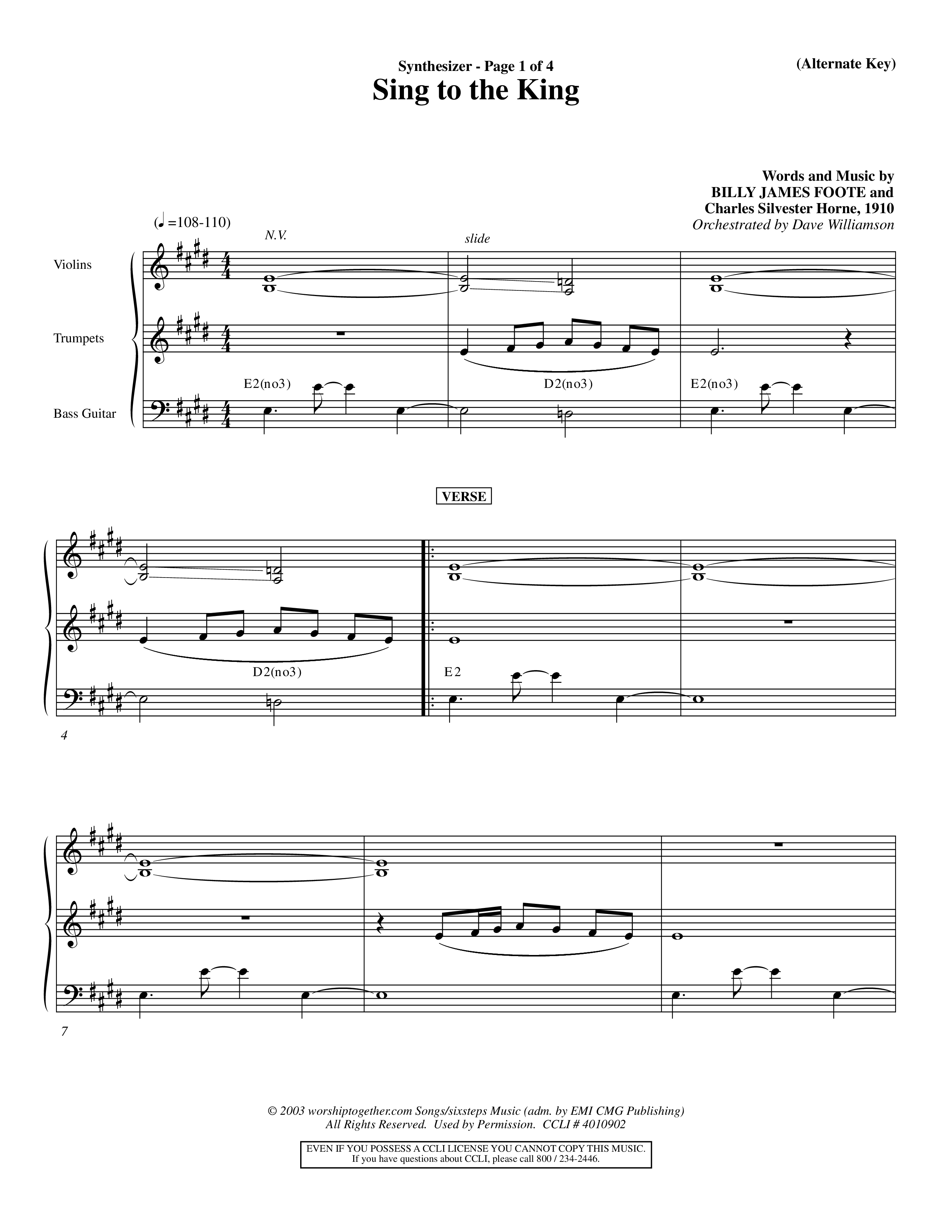 Sing To The King (Choral Anthem SATB) Synth (Word Music Choral / Orch. Dave Williamson)