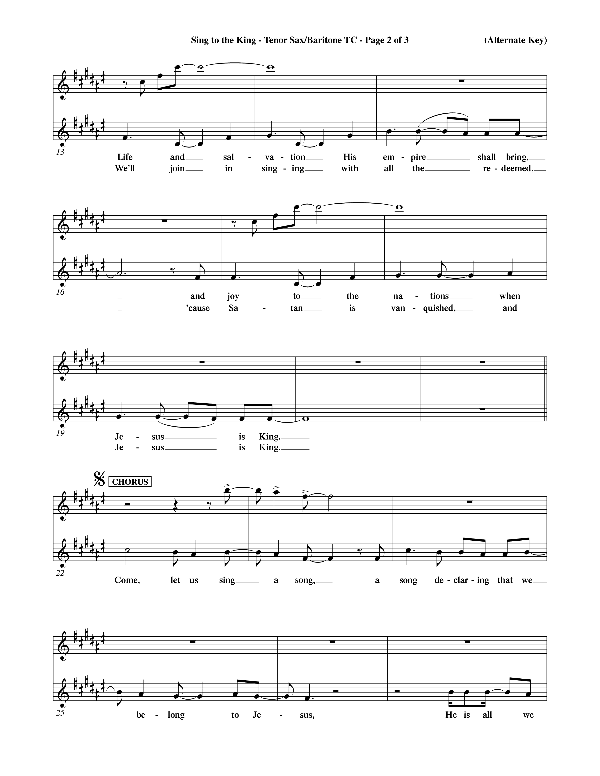 Sing To The King (Choral Anthem SATB) Tenor Sax/Baritone T.C. (Word Music Choral / Orch. Dave Williamson)