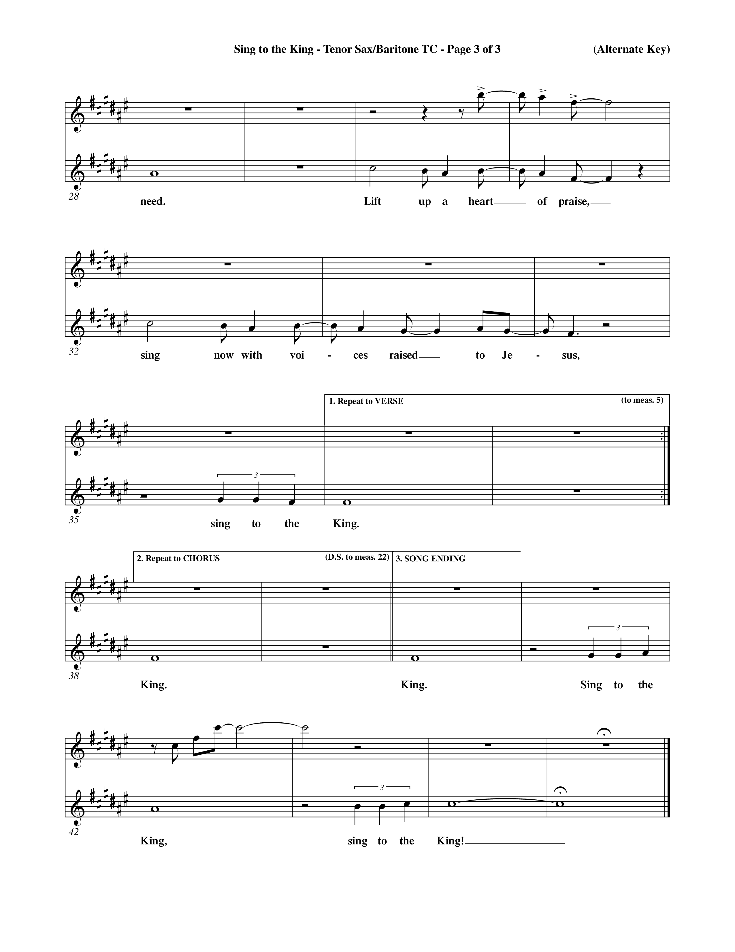 Sing To The King (Choral Anthem SATB) Tenor Sax/Baritone T.C. (Word Music Choral / Orch. Dave Williamson)
