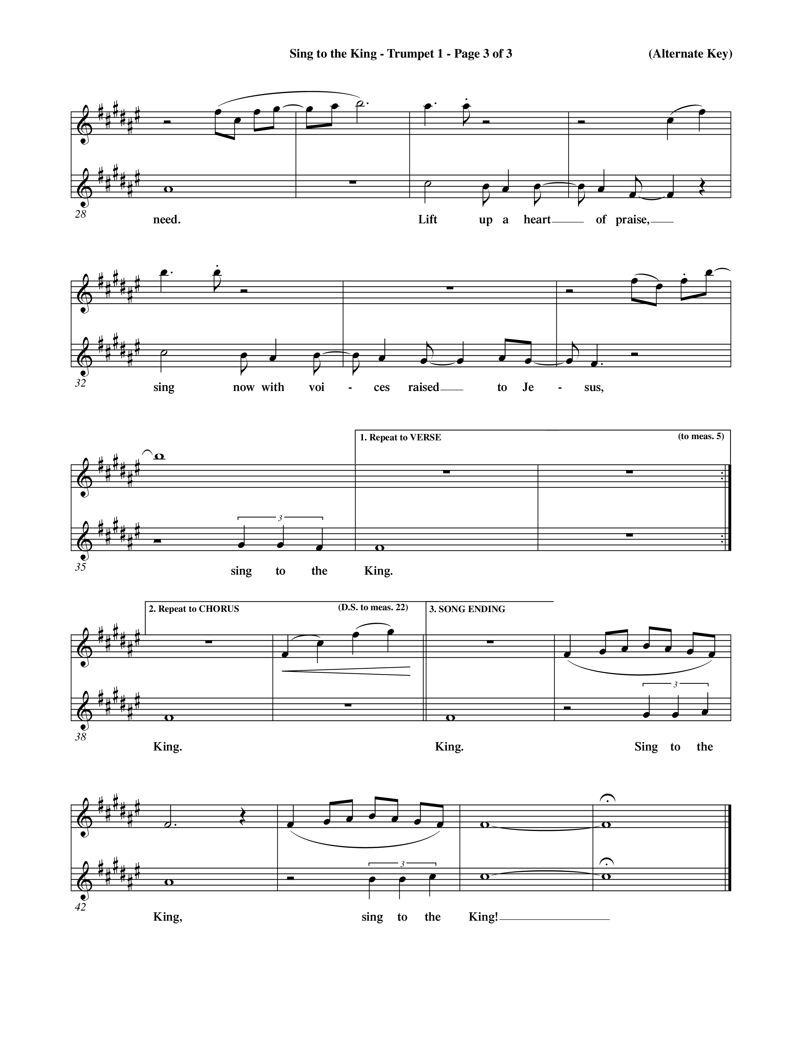 Sing To The King (Choral Anthem SATB) Trumpet 1 (Word Music Choral / Orch. Dave Williamson)