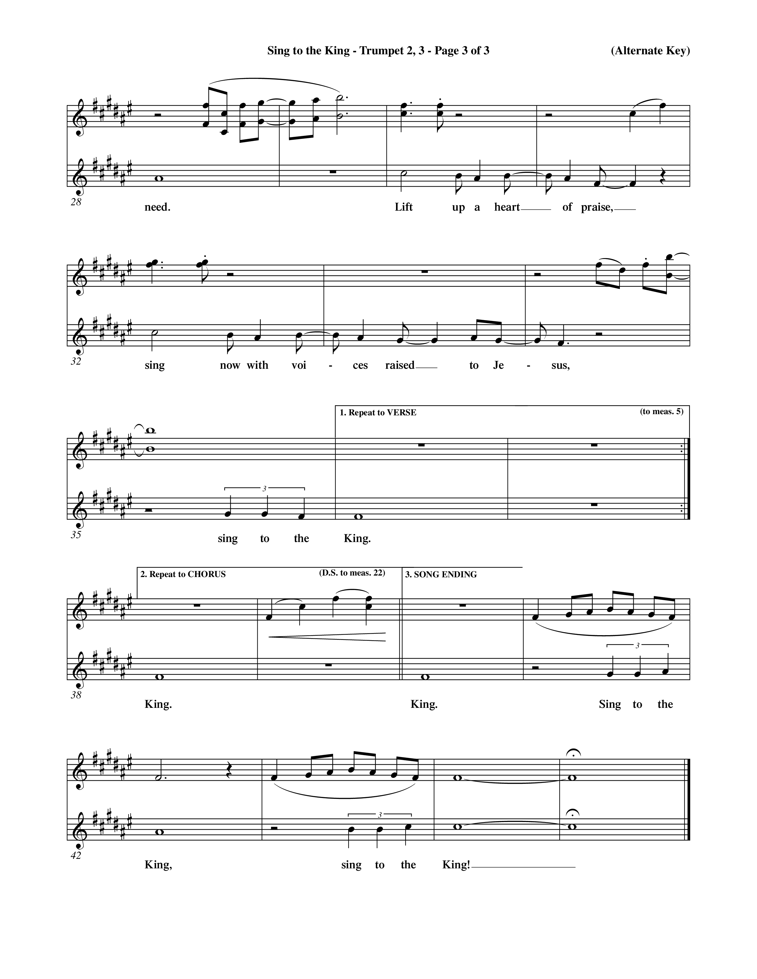 Sing To The King (Choral Anthem SATB) Trumpet 2/3 (Word Music Choral / Orch. Dave Williamson)