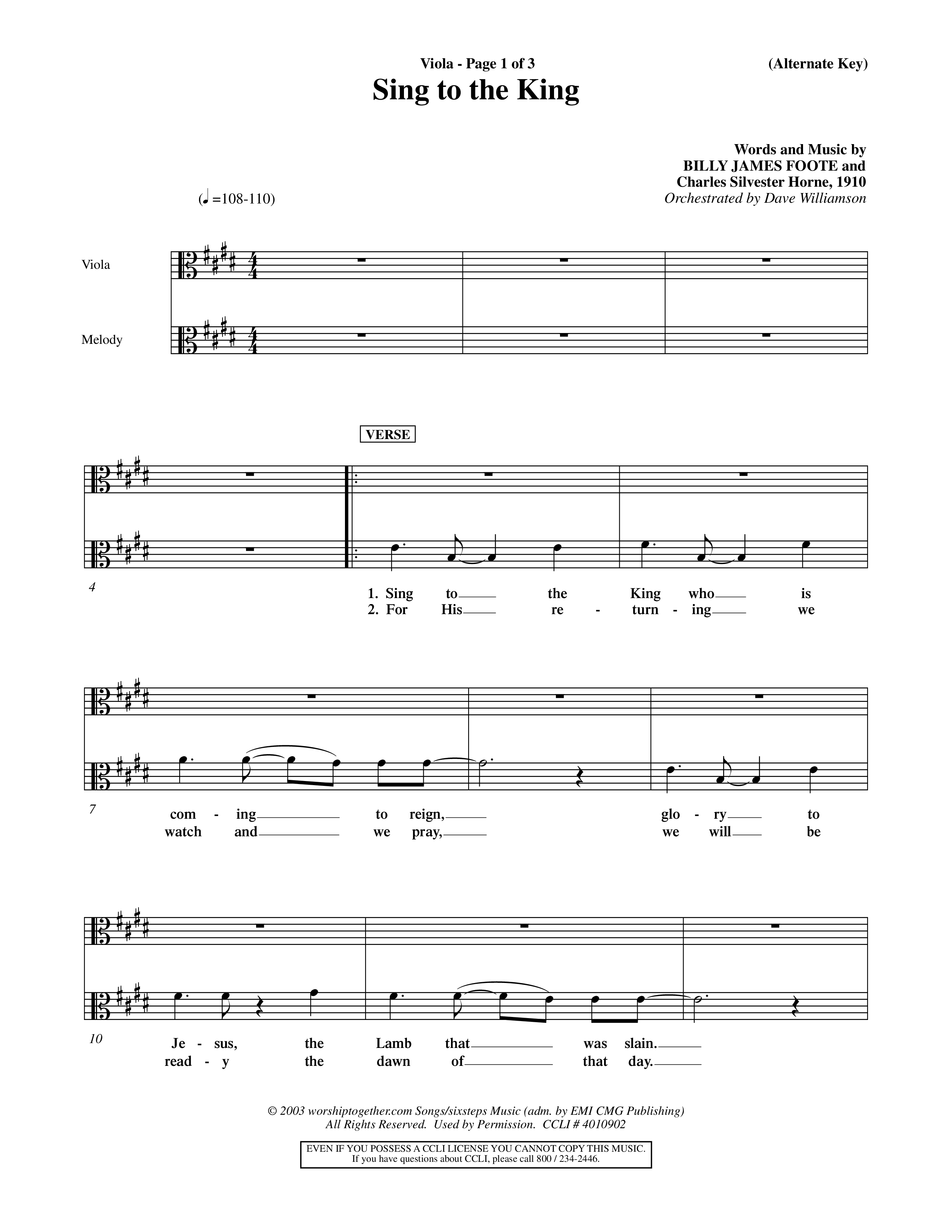 Sing To The King (Choral Anthem SATB) Viola (Word Music Choral / Orch. Dave Williamson)