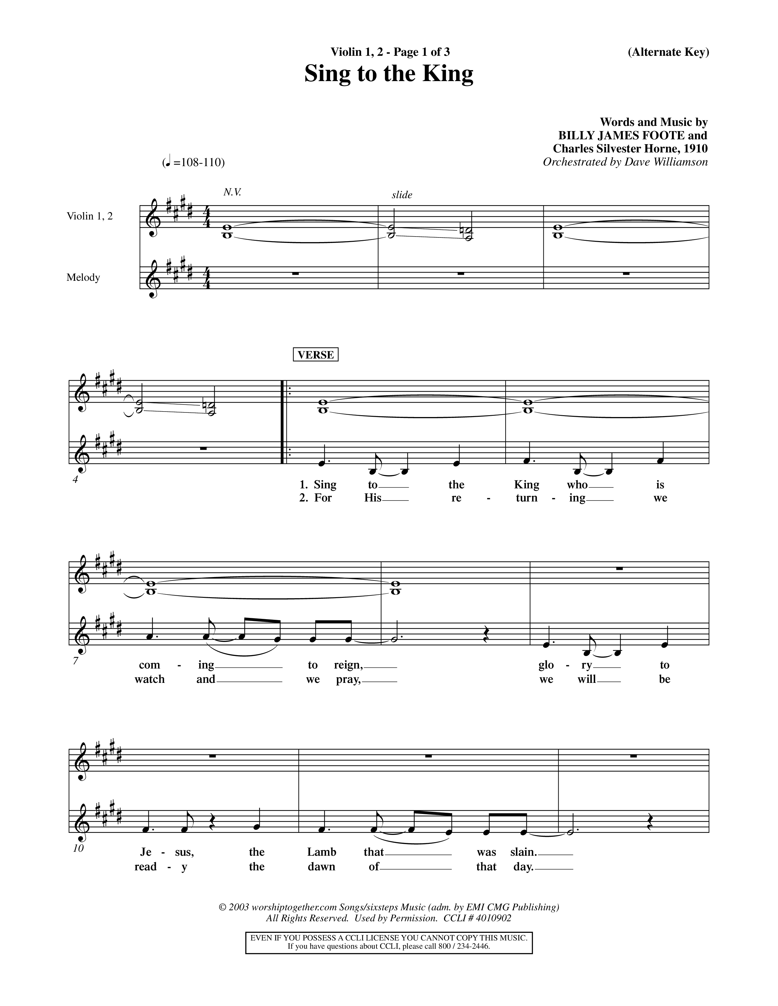 Sing To The King (Choral Anthem SATB) Violin 1/2 (Word Music Choral / Orch. Dave Williamson)
