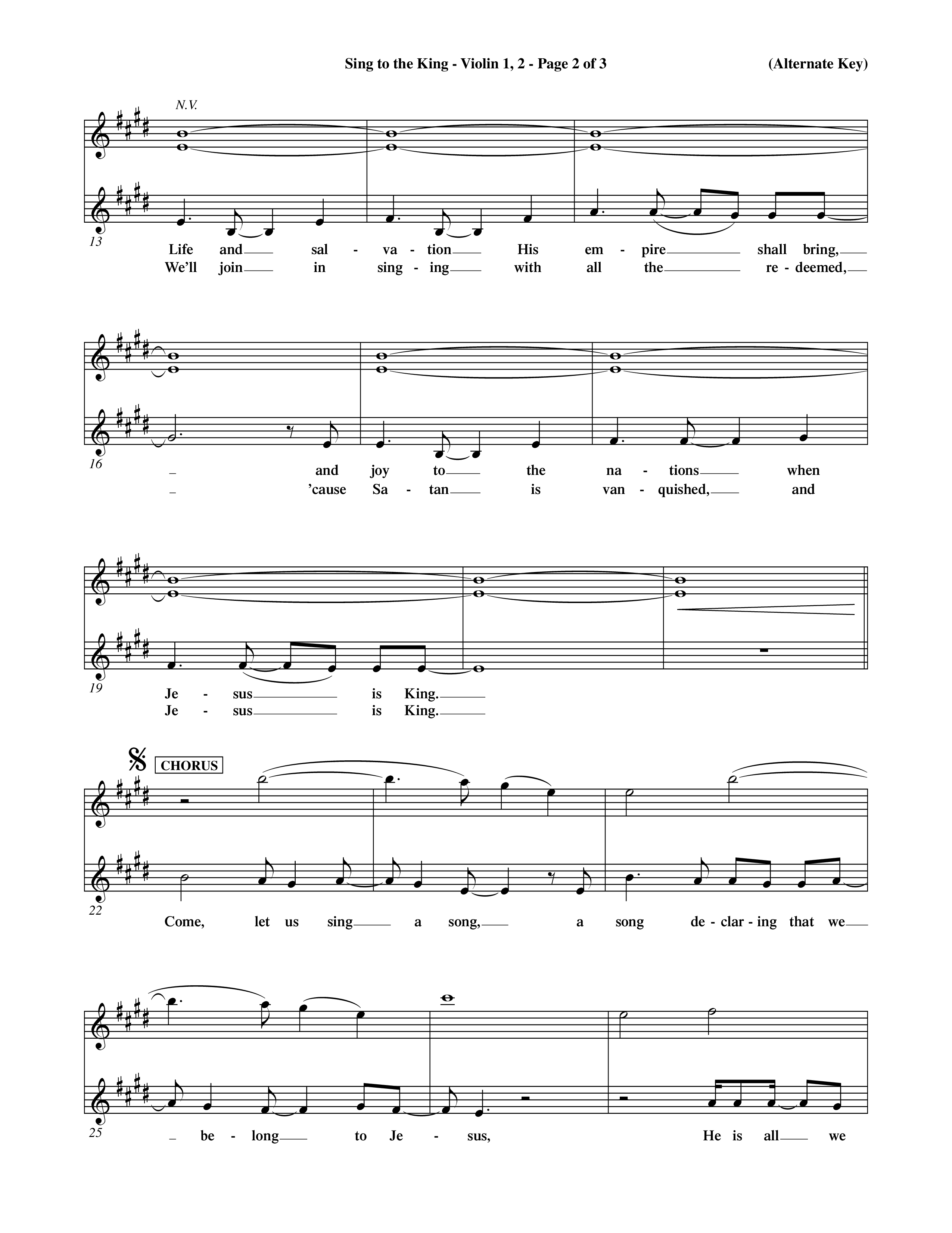 Sing To The King (Choral Anthem SATB) Violin 1/2 (Word Music Choral / Orch. Dave Williamson)