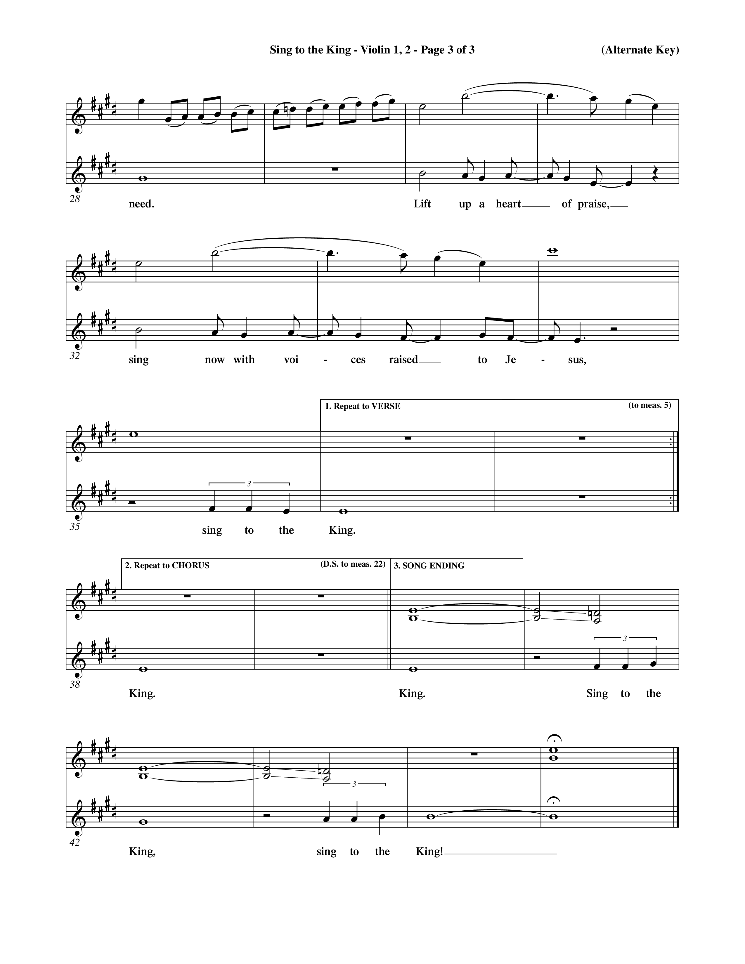 Sing To The King (Choral Anthem SATB) Violin 1/2 (Word Music Choral / Orch. Dave Williamson)