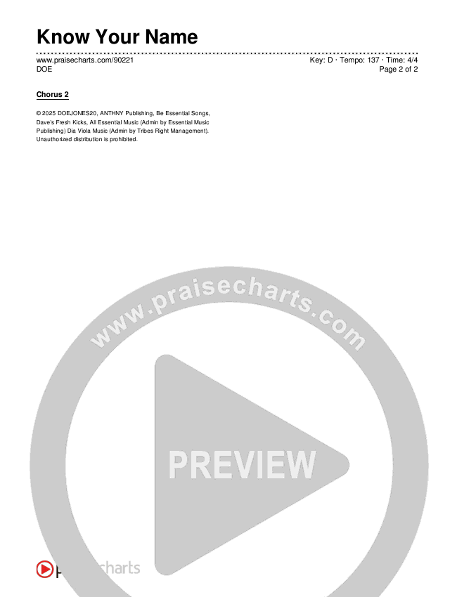 Know Your Name Chords & Lyrics (DOE)