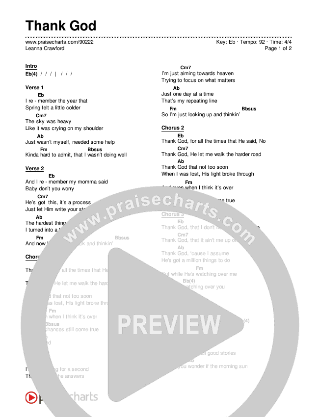Thank God Chords & Lyrics (Leanna Crawford)