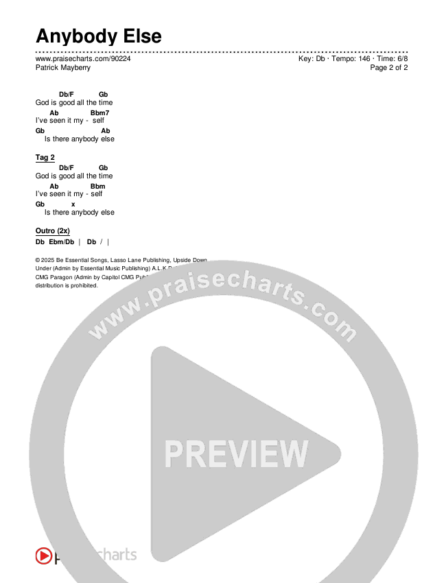 Anybody Else Chords & Lyrics (Patrick Mayberry)