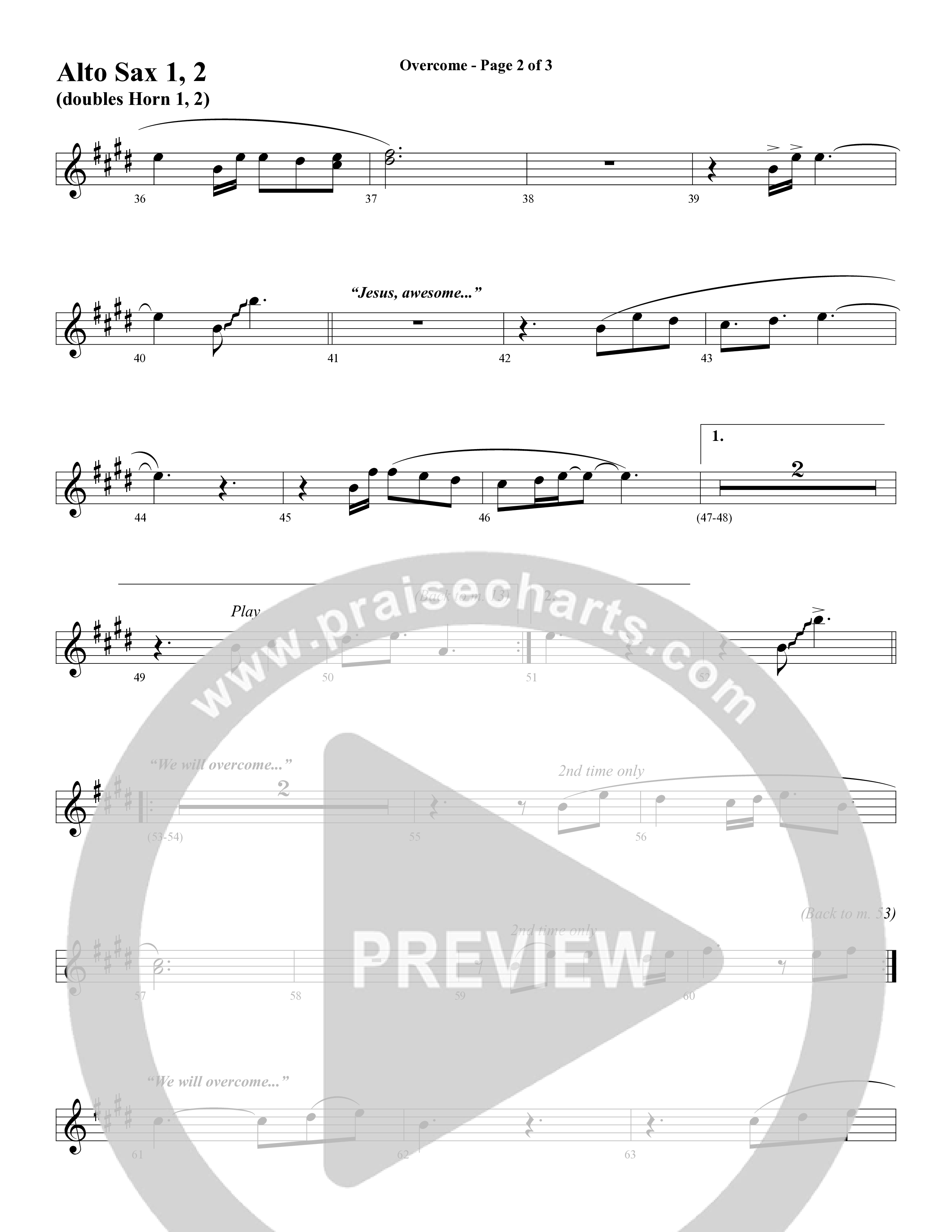 Overcome (Choral Anthem SATB) Alto Sax 1/2 (Word Music Choral / Arr. Gary Rhodes)