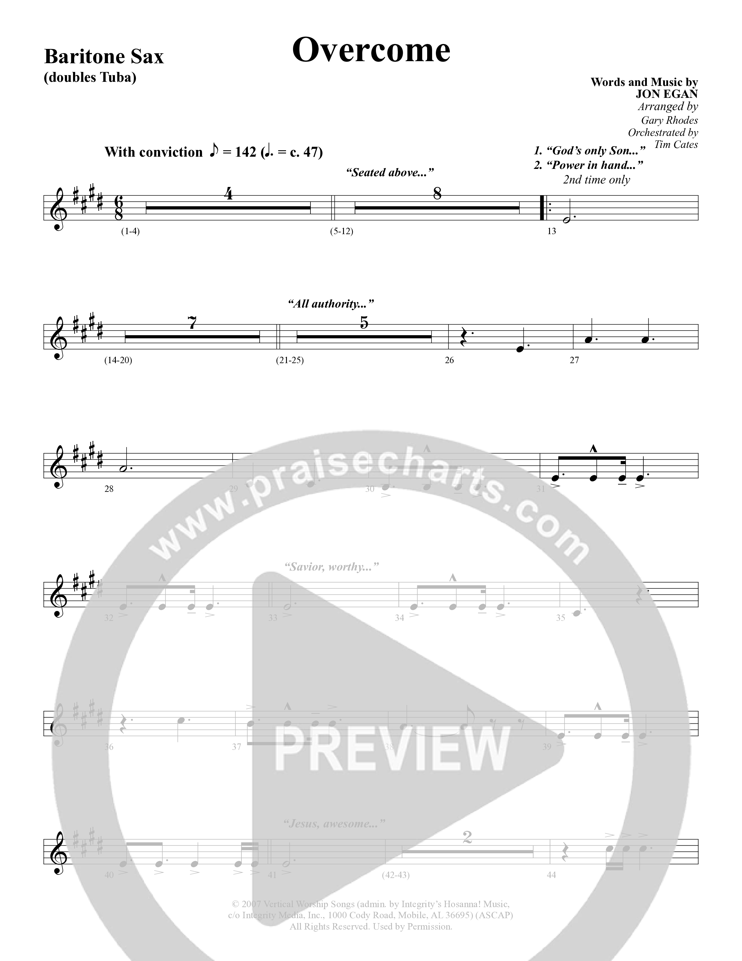 Overcome (Choral Anthem SATB) Bari Sax (Word Music Choral / Arr. Gary Rhodes)