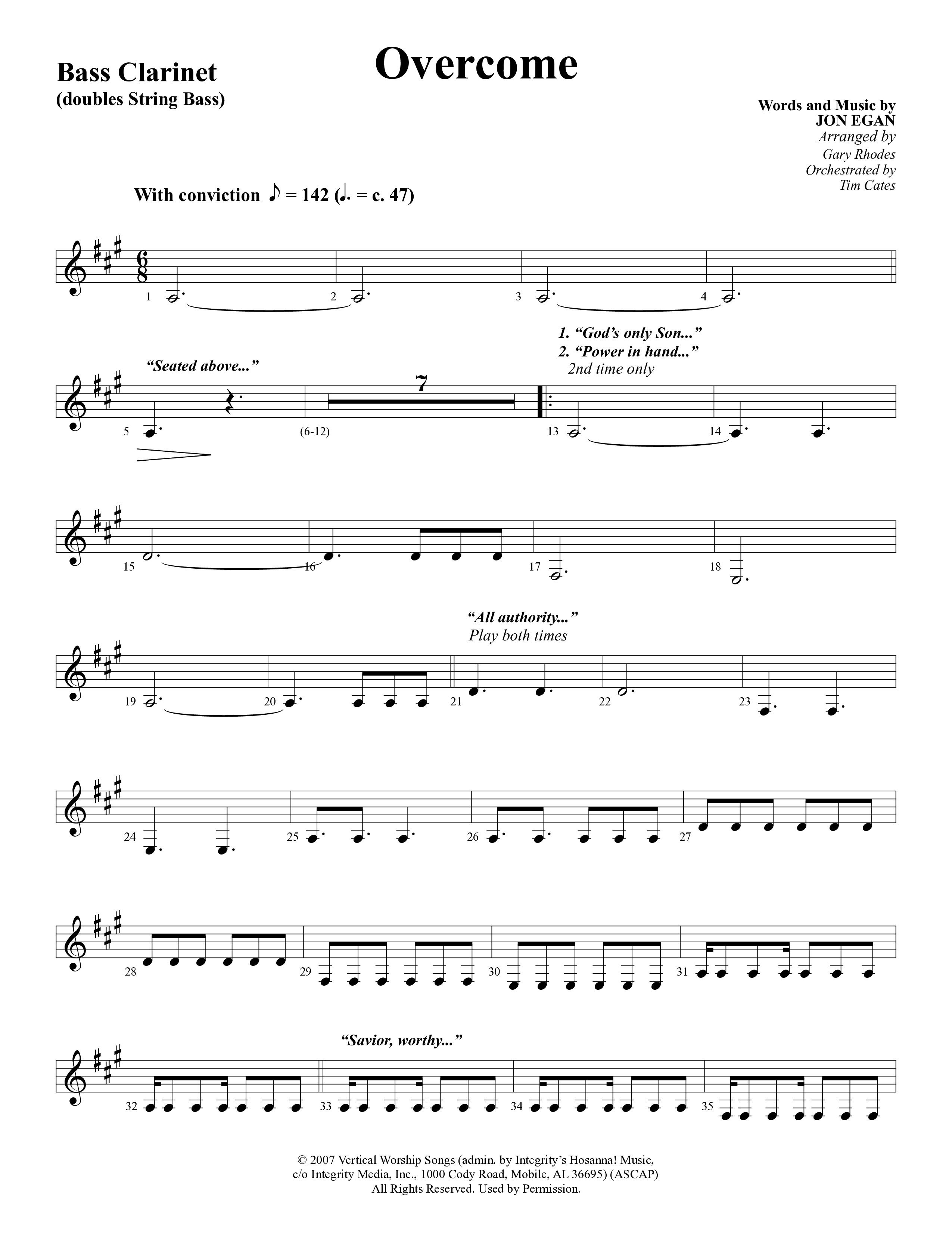 Overcome (Choral Anthem SATB) Bass Clarinet (Word Music Choral / Arr. Gary Rhodes)