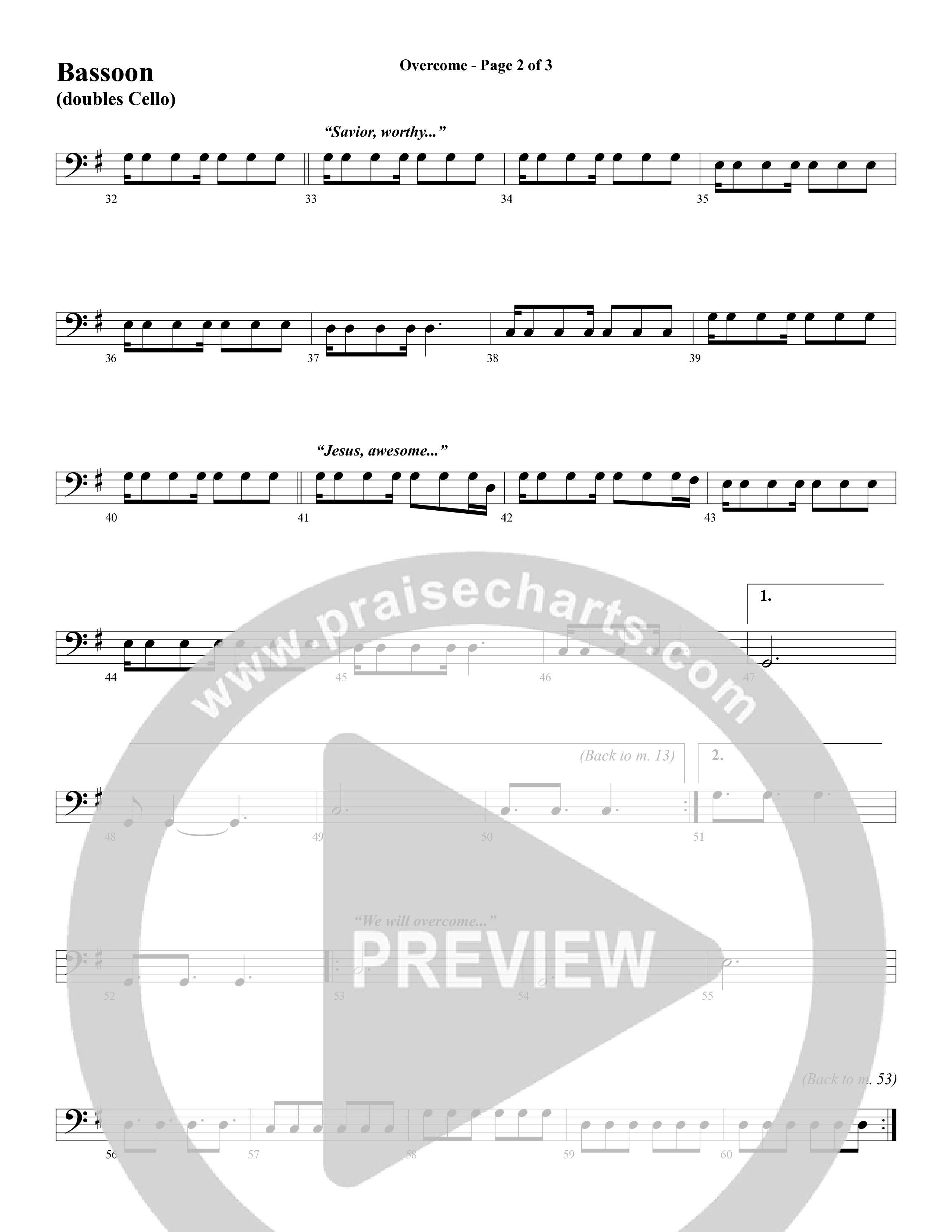 Overcome (Choral Anthem SATB) Bassoon (Word Music Choral / Arr. Gary Rhodes)