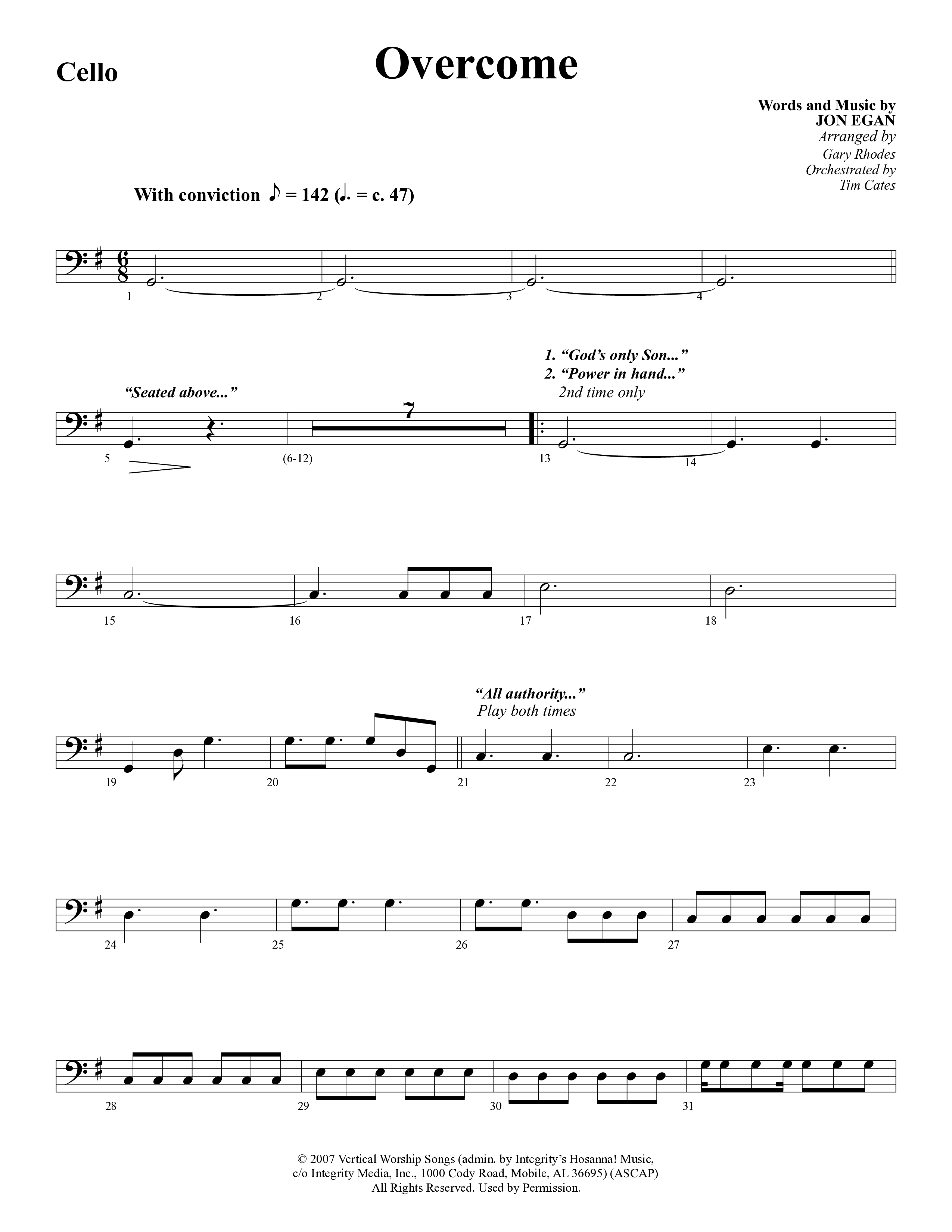 Overcome (Choral Anthem SATB) Cello (Word Music Choral / Arr. Gary Rhodes)