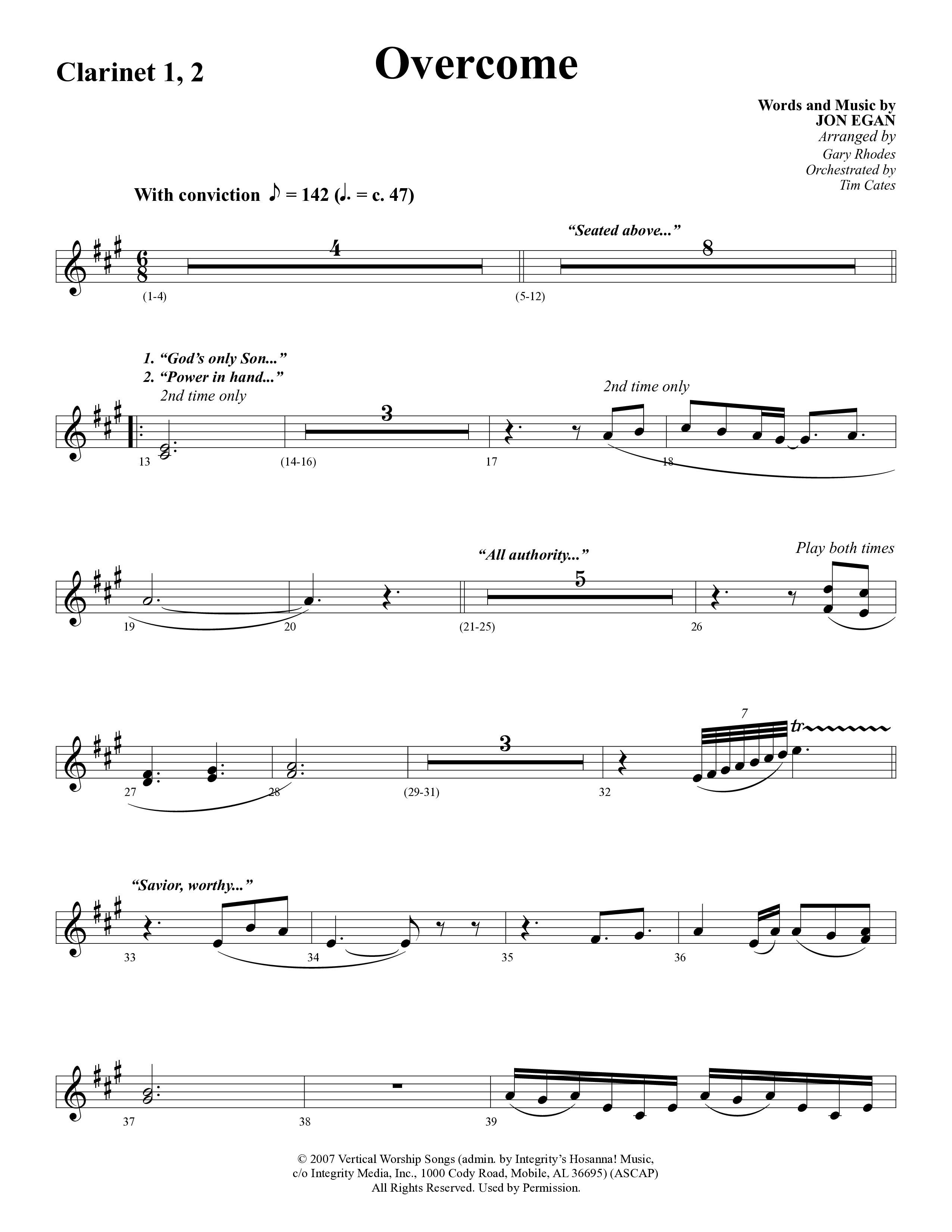 Overcome (Choral Anthem SATB) Clarinet (Word Music Choral / Arr. Gary Rhodes)