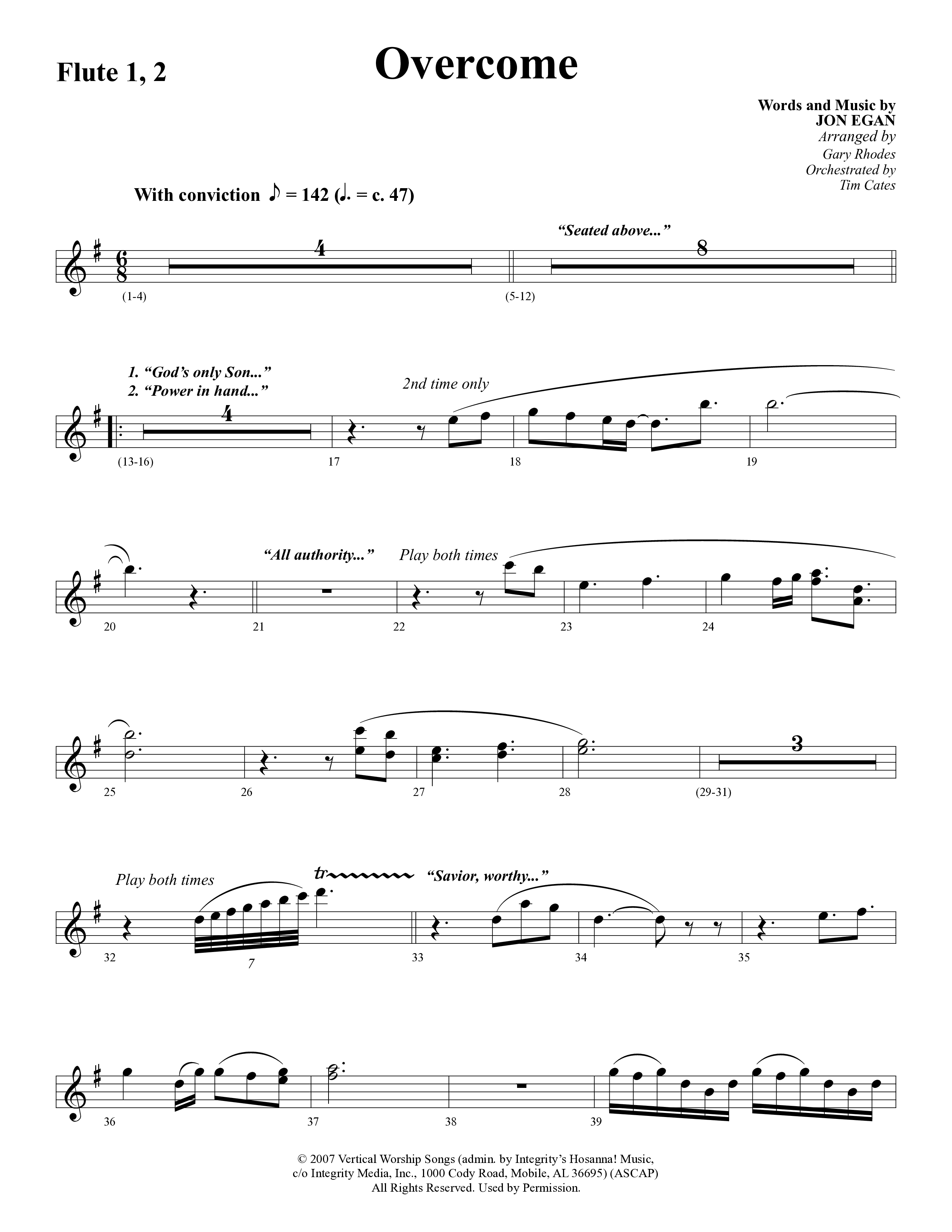 Overcome (Choral Anthem SATB) Flute 1/2 (Word Music Choral / Arr. Gary Rhodes)