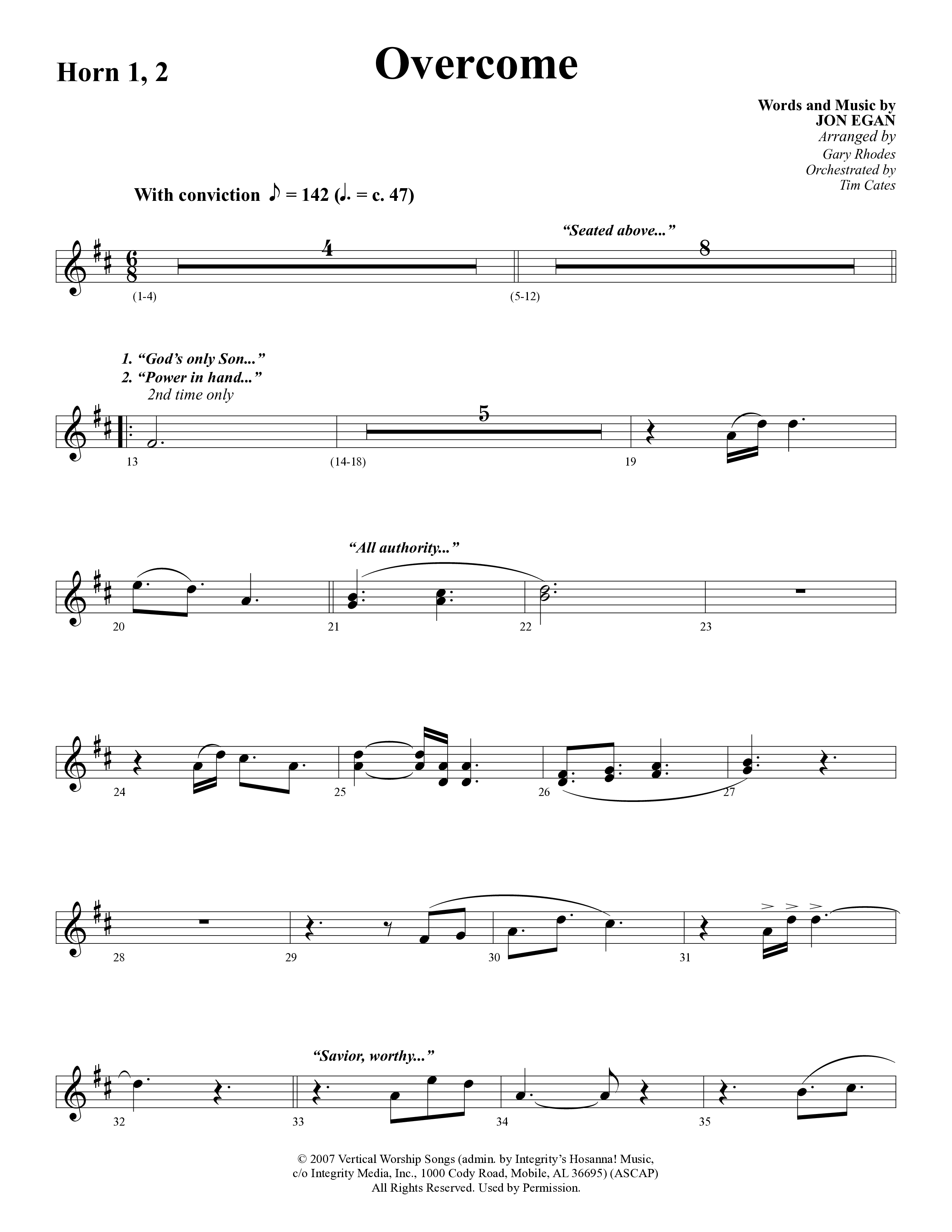 Overcome (Choral Anthem SATB) French Horn (Word Music Choral / Arr. Gary Rhodes)
