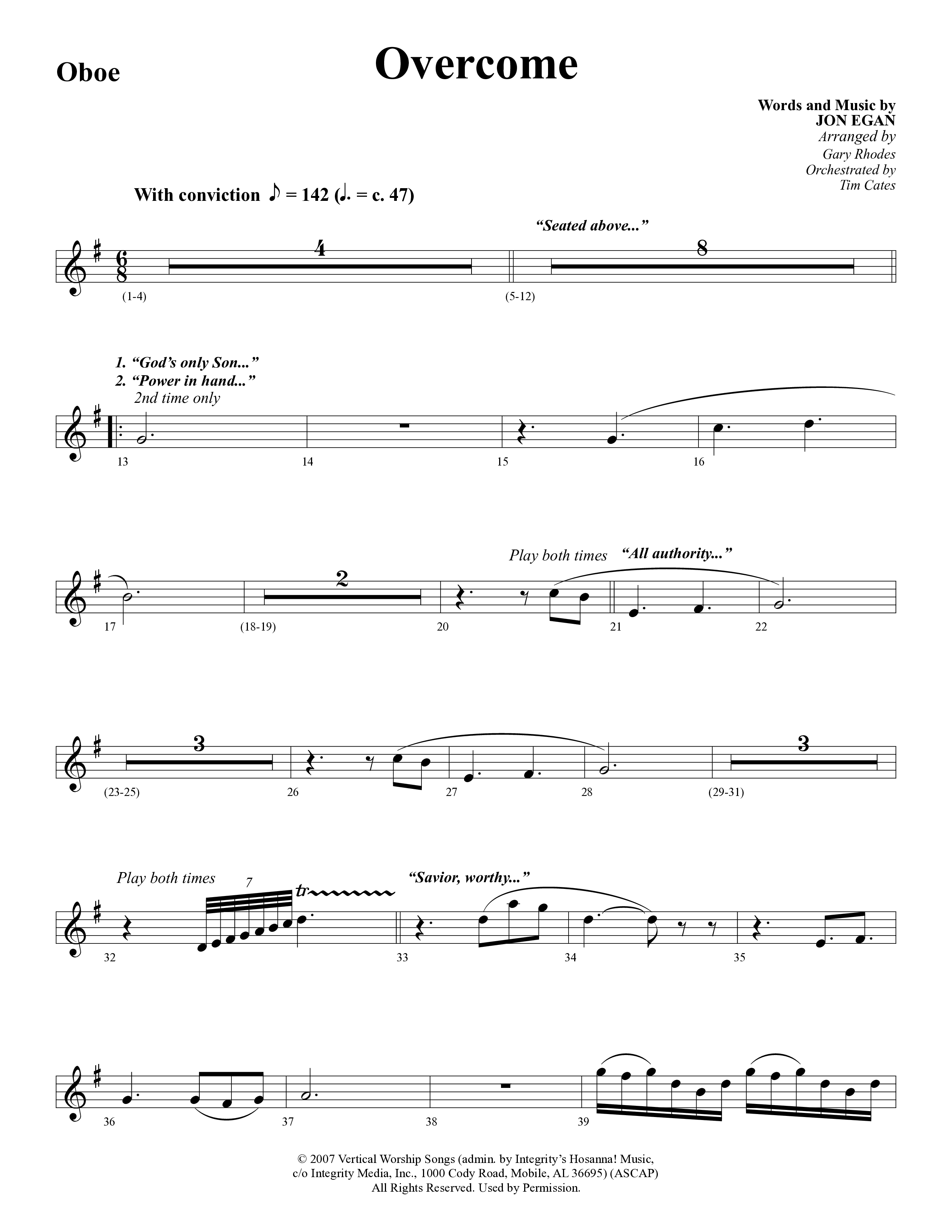 Overcome (Choral Anthem SATB) Oboe (Word Music Choral / Arr. Gary Rhodes)