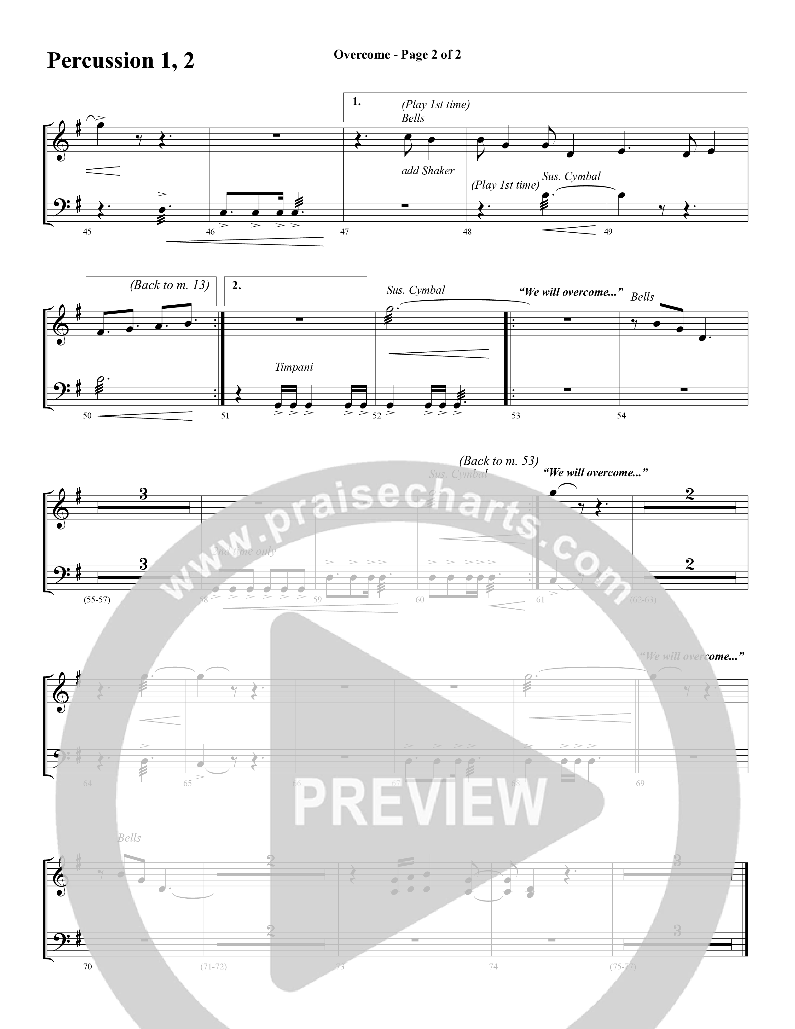 Overcome (Choral Anthem SATB) Percussion 1/2 (Word Music Choral / Arr. Gary Rhodes)