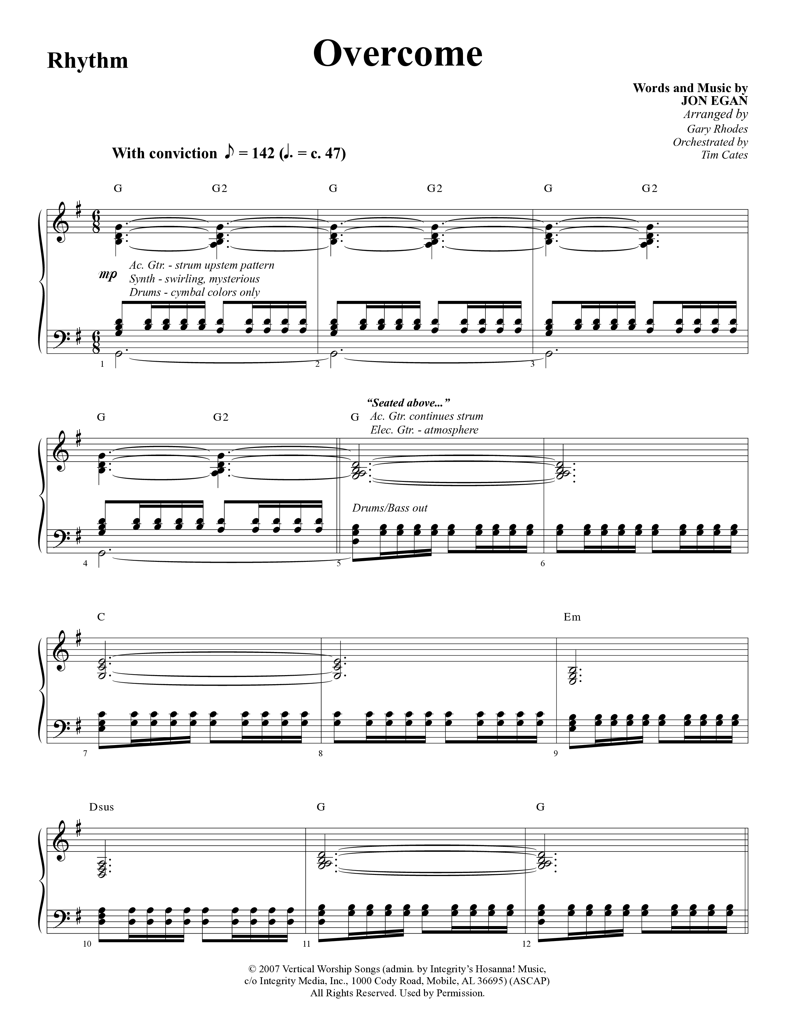 Overcome (Choral Anthem SATB) Rhythm Chart (Word Music Choral / Arr. Gary Rhodes)