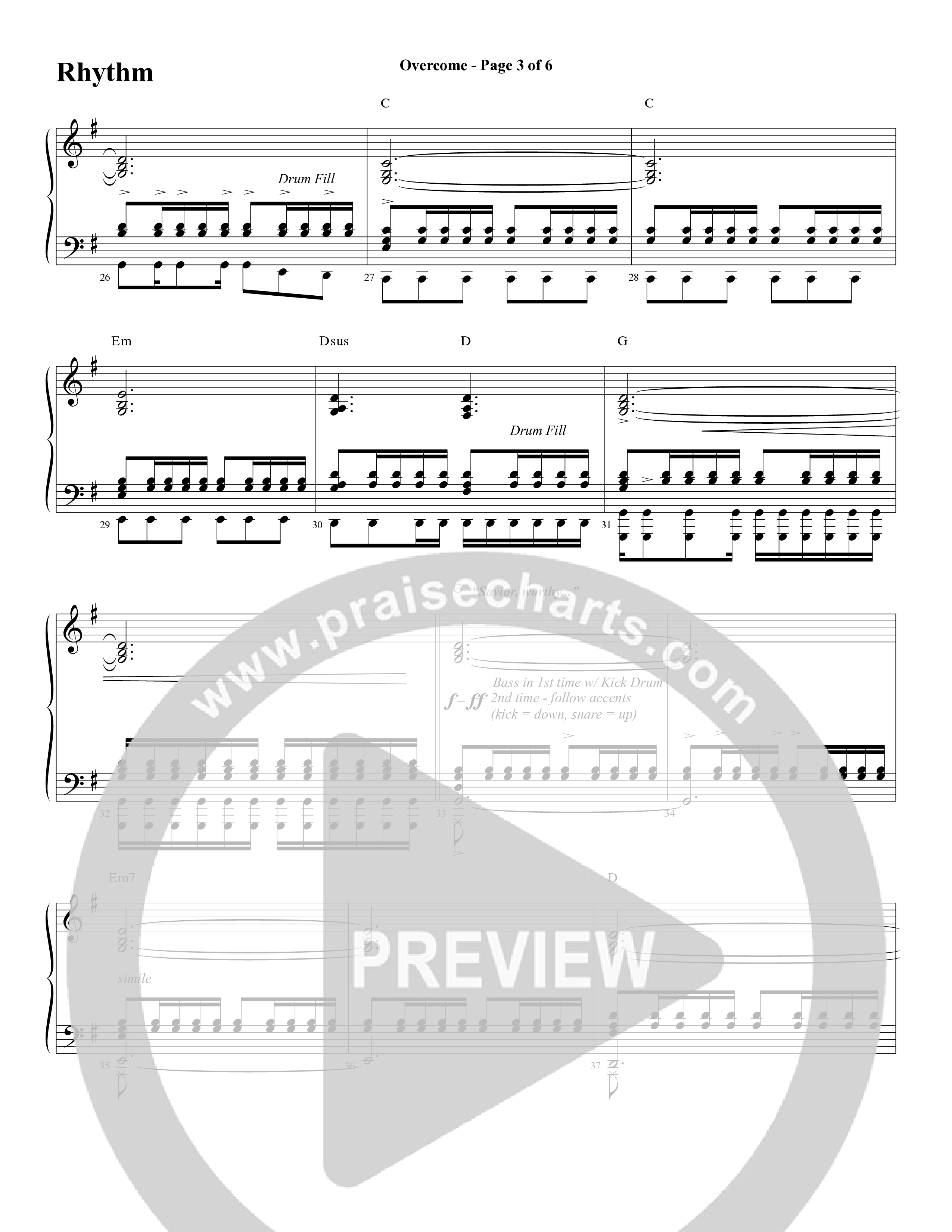 Overcome (Choral Anthem SATB) Rhythm Chart (Word Music Choral / Arr. Gary Rhodes)