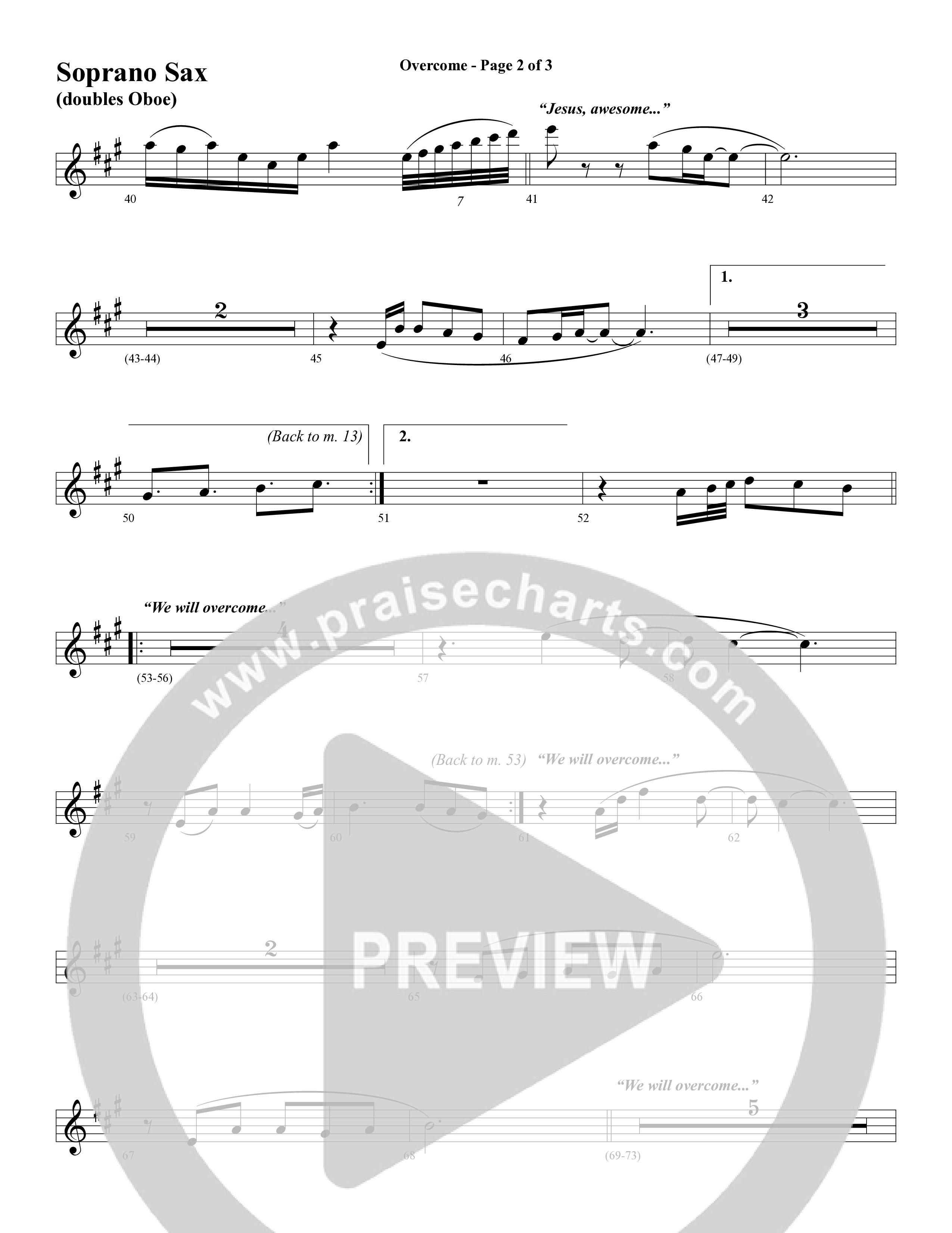 Overcome (Choral Anthem SATB) Soprano Sax (Word Music Choral / Arr. Gary Rhodes)
