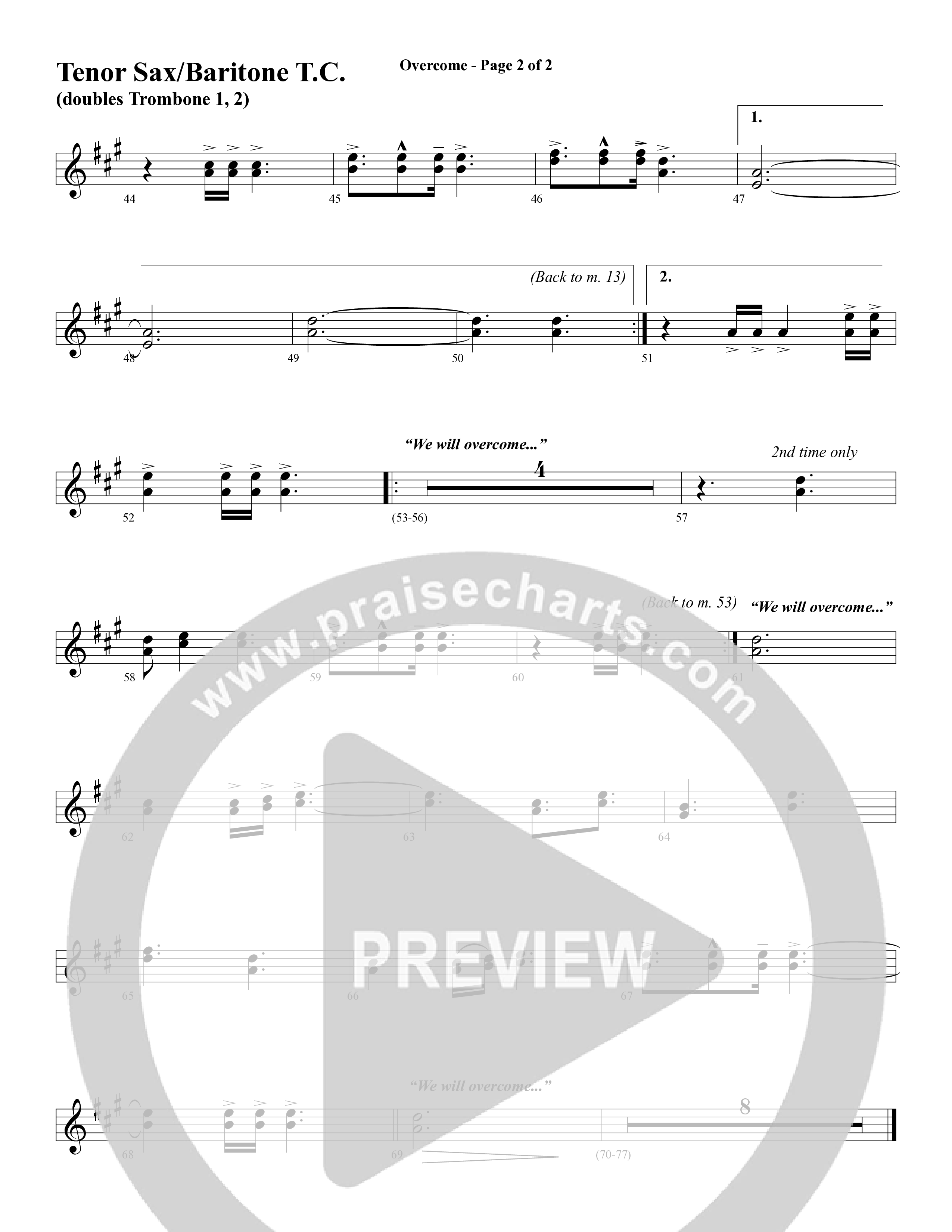 Overcome (Choral Anthem SATB) Tenor Sax/Baritone T.C. (Word Music Choral / Arr. Gary Rhodes)