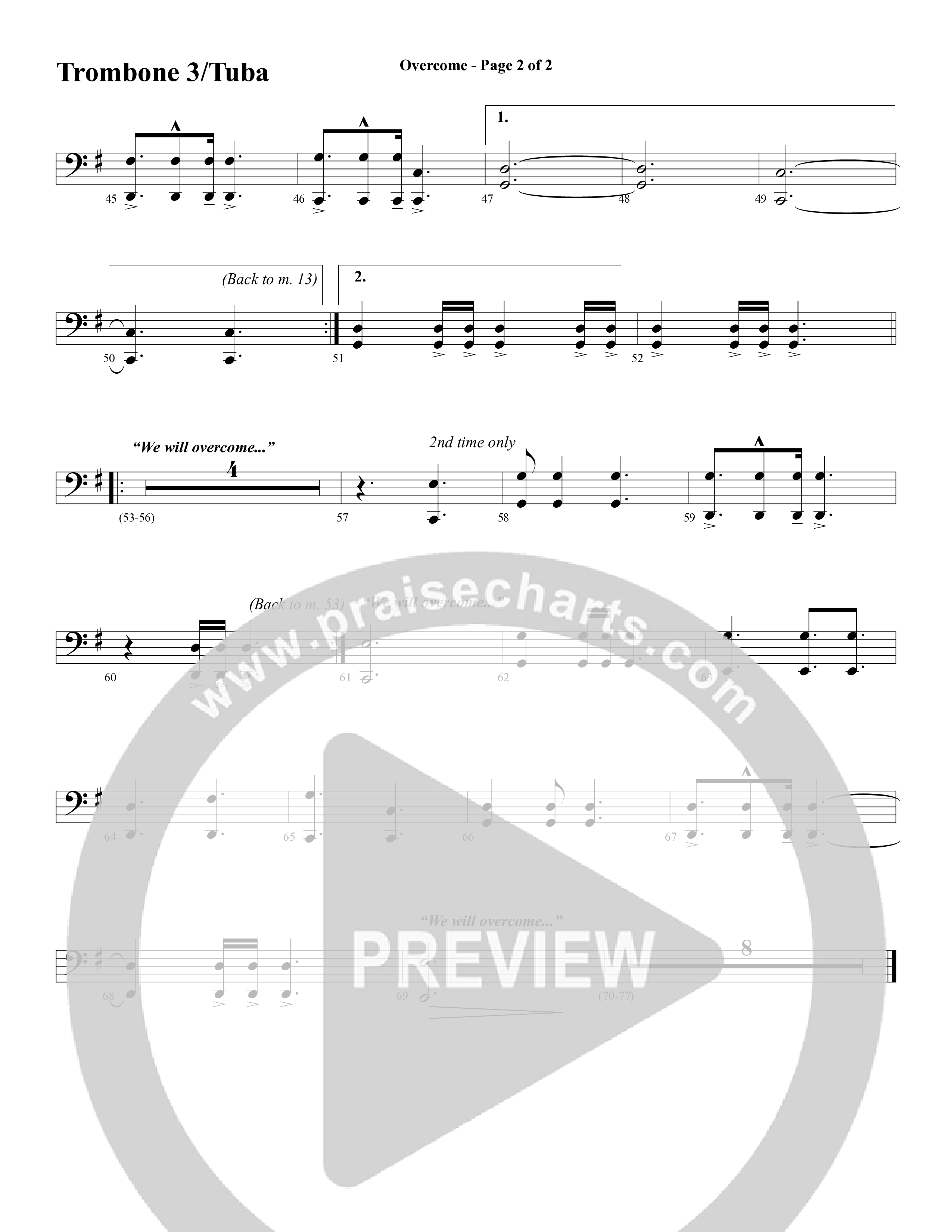 Overcome (Choral Anthem SATB) Trombone 3/Tuba (Word Music Choral / Arr. Gary Rhodes)