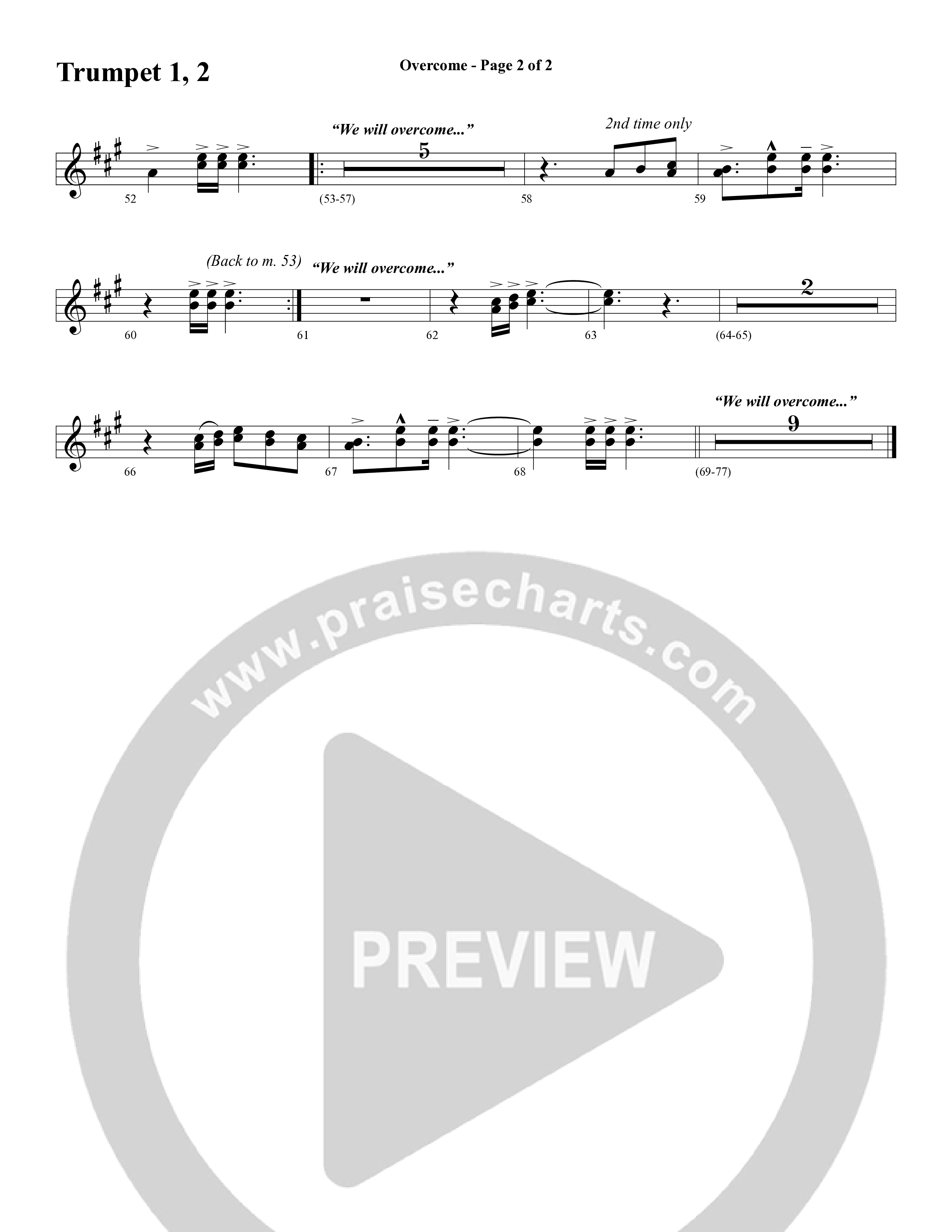 Overcome (Choral Anthem SATB) Trumpet 1,2 (Word Music Choral / Arr. Gary Rhodes)
