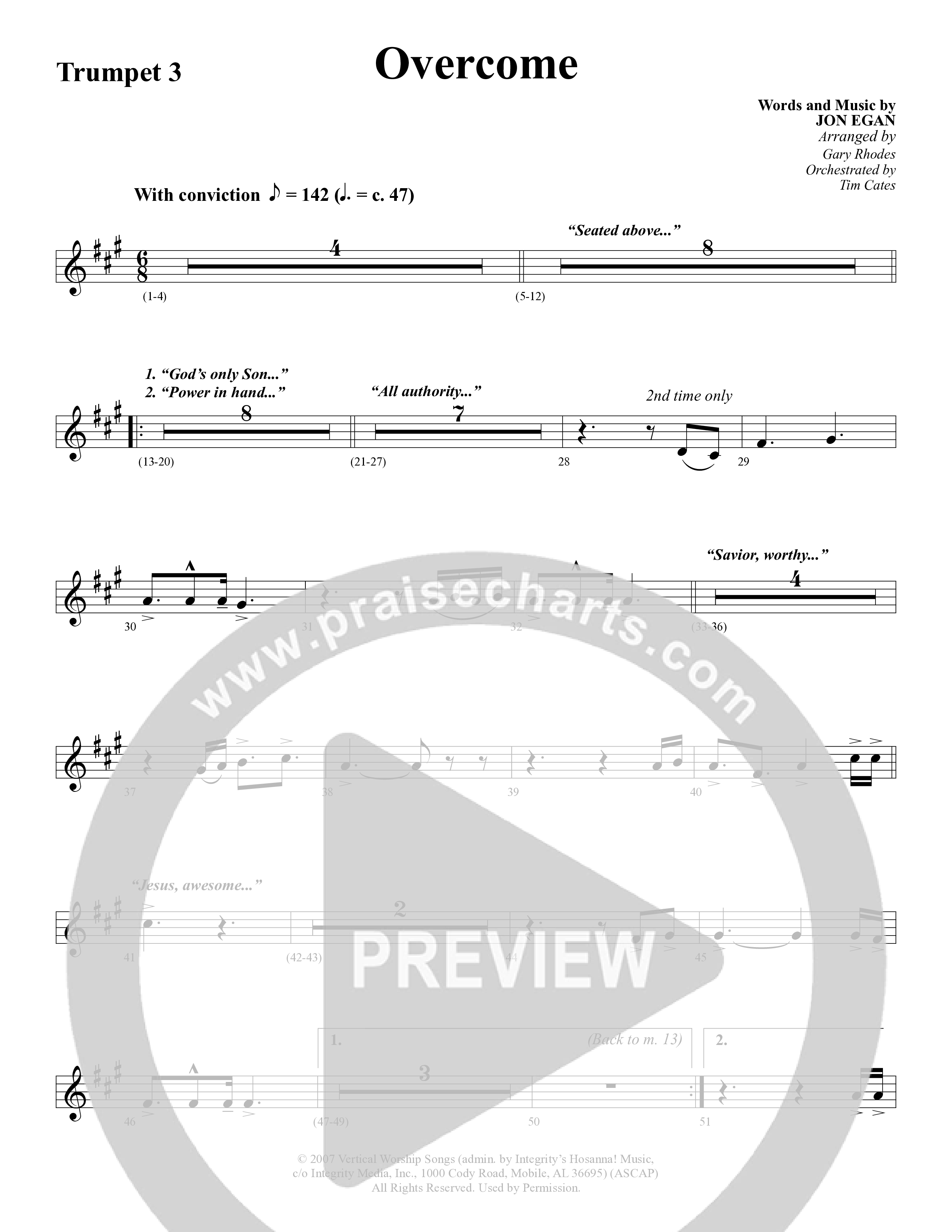 Overcome (Choral Anthem SATB) Trumpet 3 (Word Music Choral / Arr. Gary Rhodes)