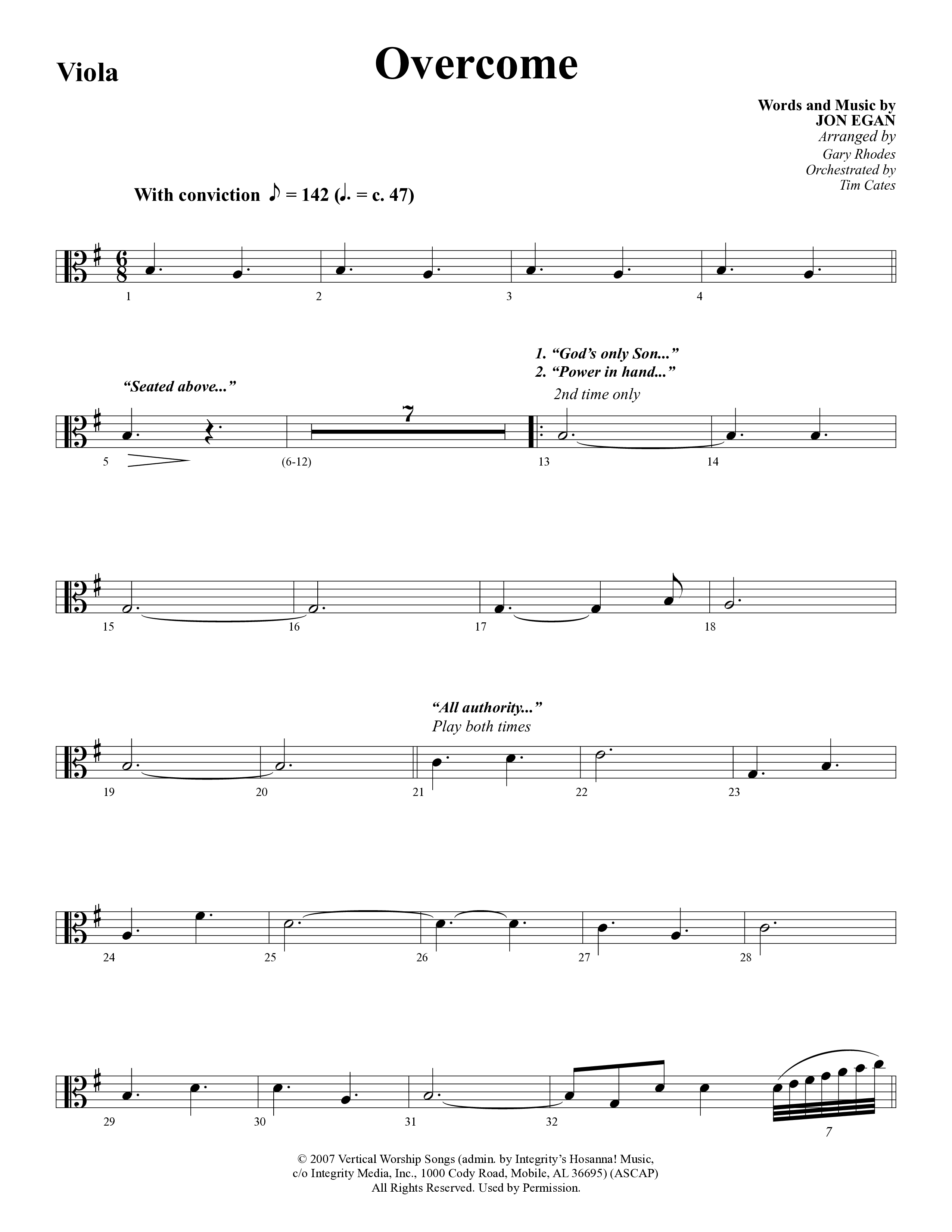 Overcome (Choral Anthem SATB) Viola (Word Music Choral / Arr. Gary Rhodes)