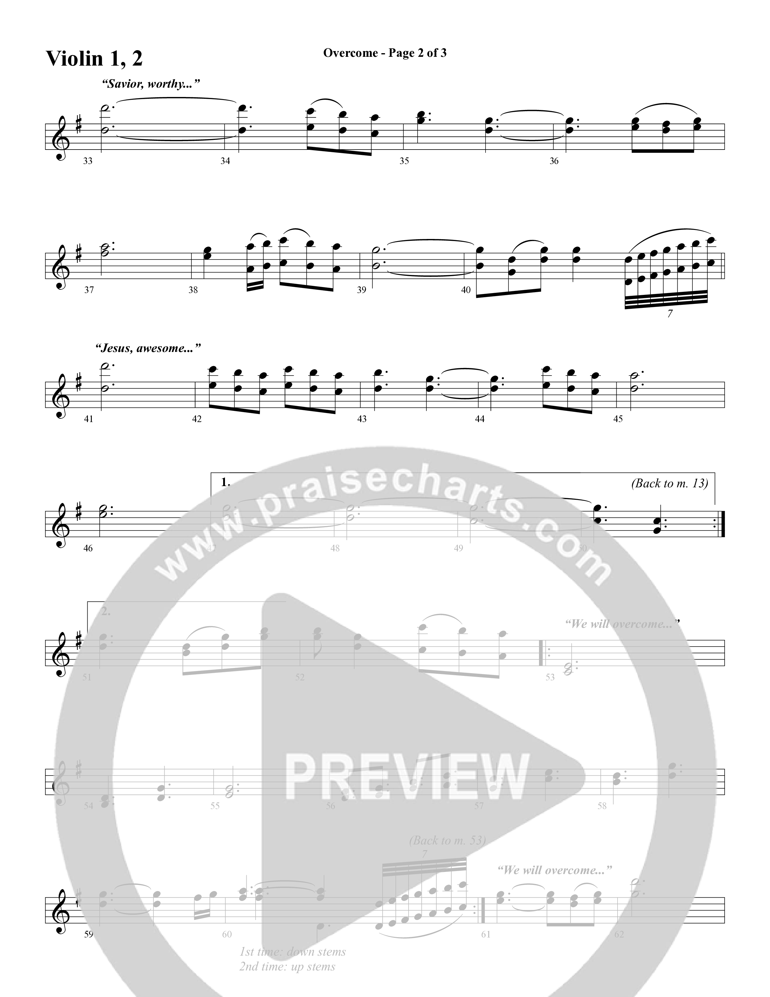 Overcome (Choral Anthem SATB) Violin 1/2 (Word Music Choral / Arr. Gary Rhodes)