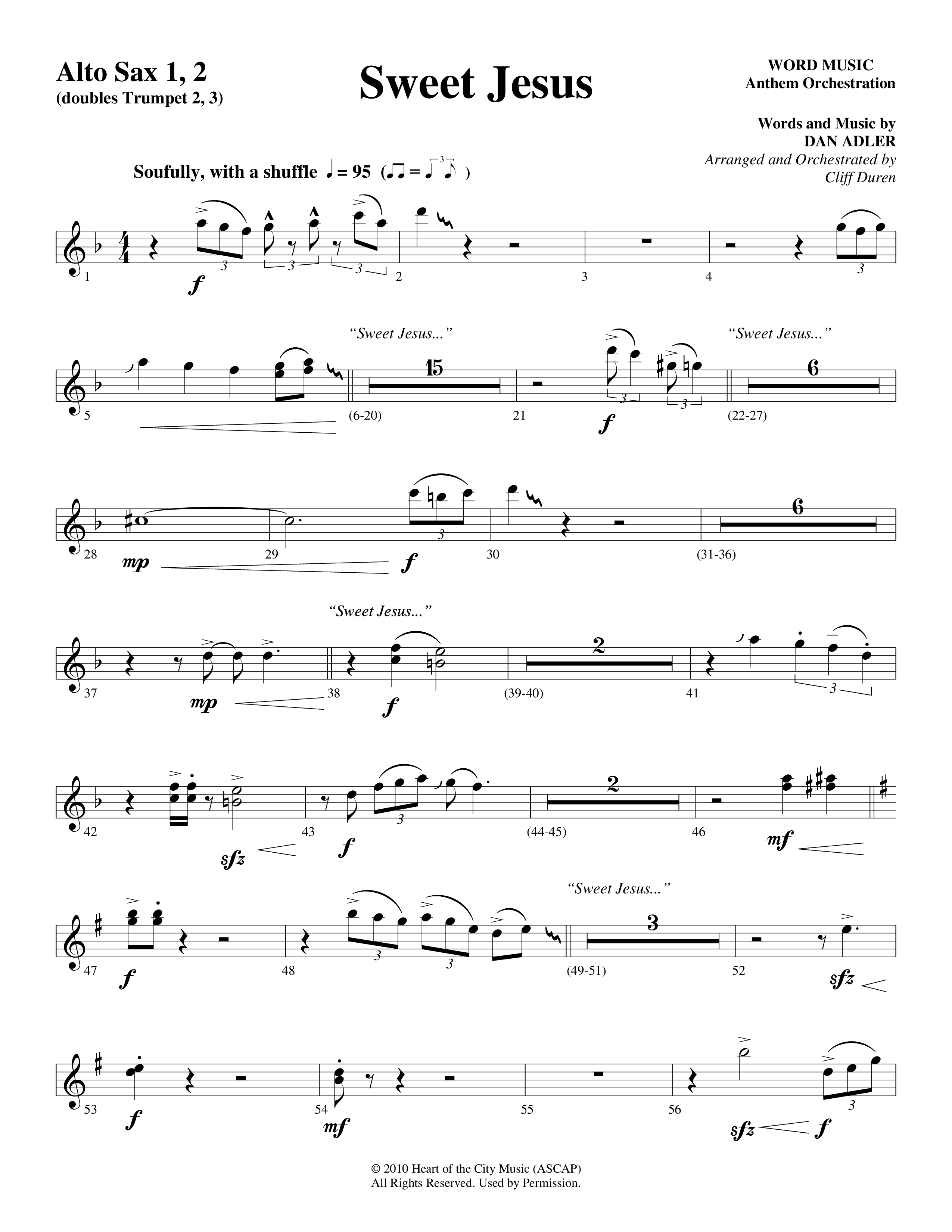 Sweet Jesus (Choral Anthem SATB) Alto Sax 1/2 (Word Music Choral / Arr. Cliff Duren)