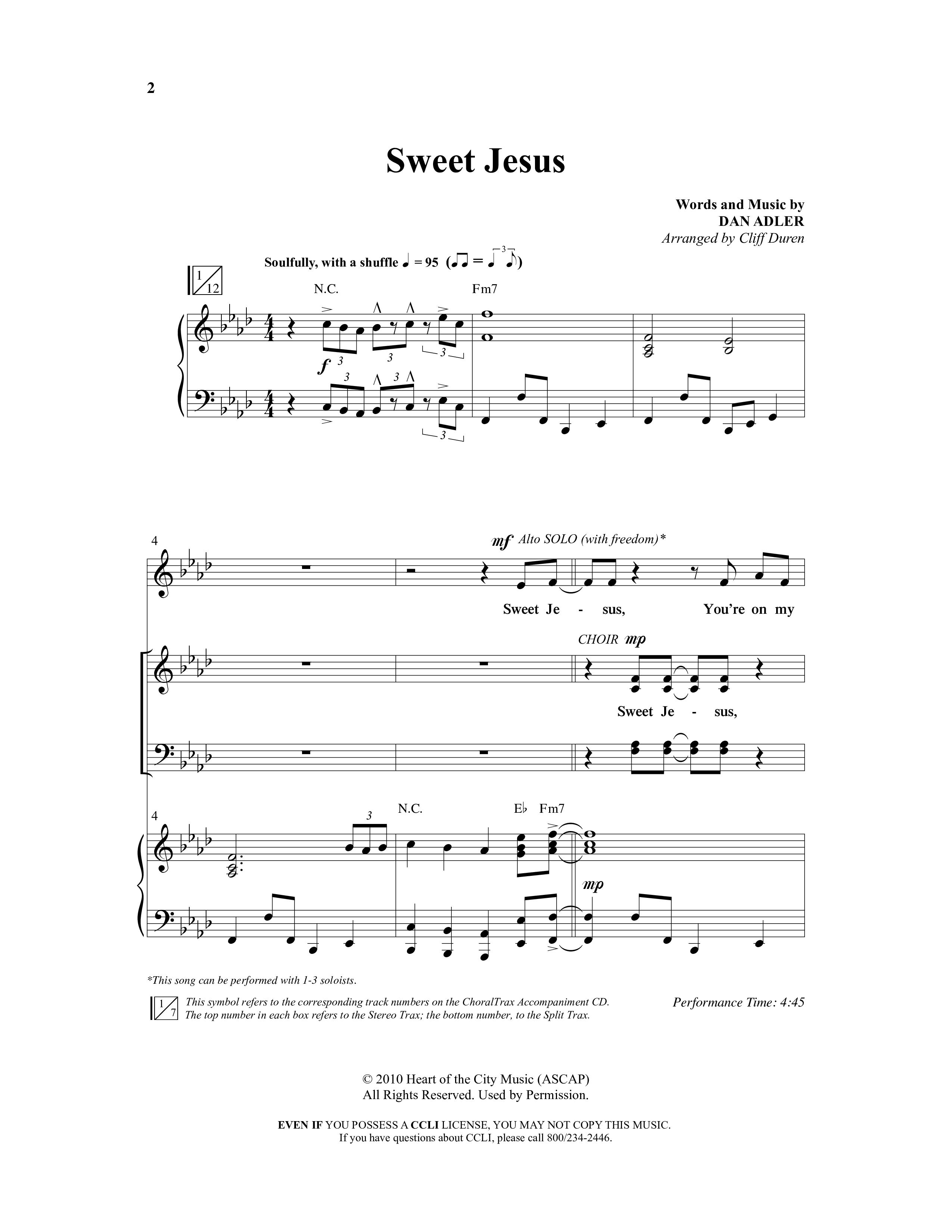 Sweet Jesus (Choral Anthem SATB) Anthem (SATB/Piano) (Word Music Choral / Arr. Cliff Duren)