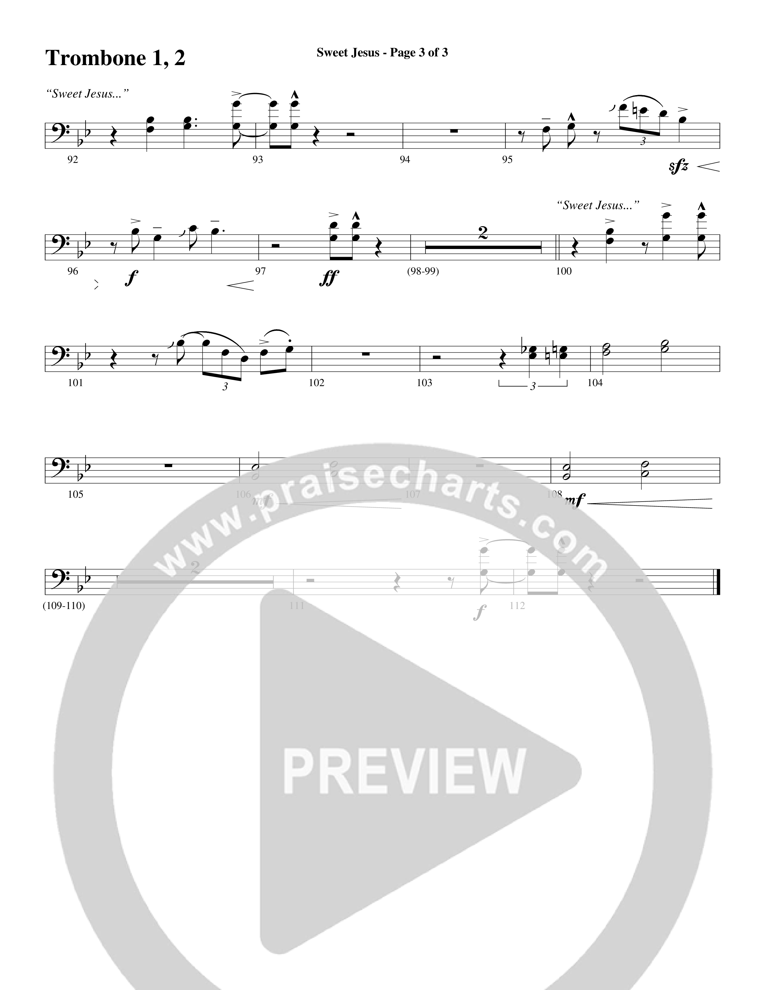 Sweet Jesus (Choral Anthem SATB) Trombone 1/2 (Word Music Choral / Arr. Cliff Duren)
