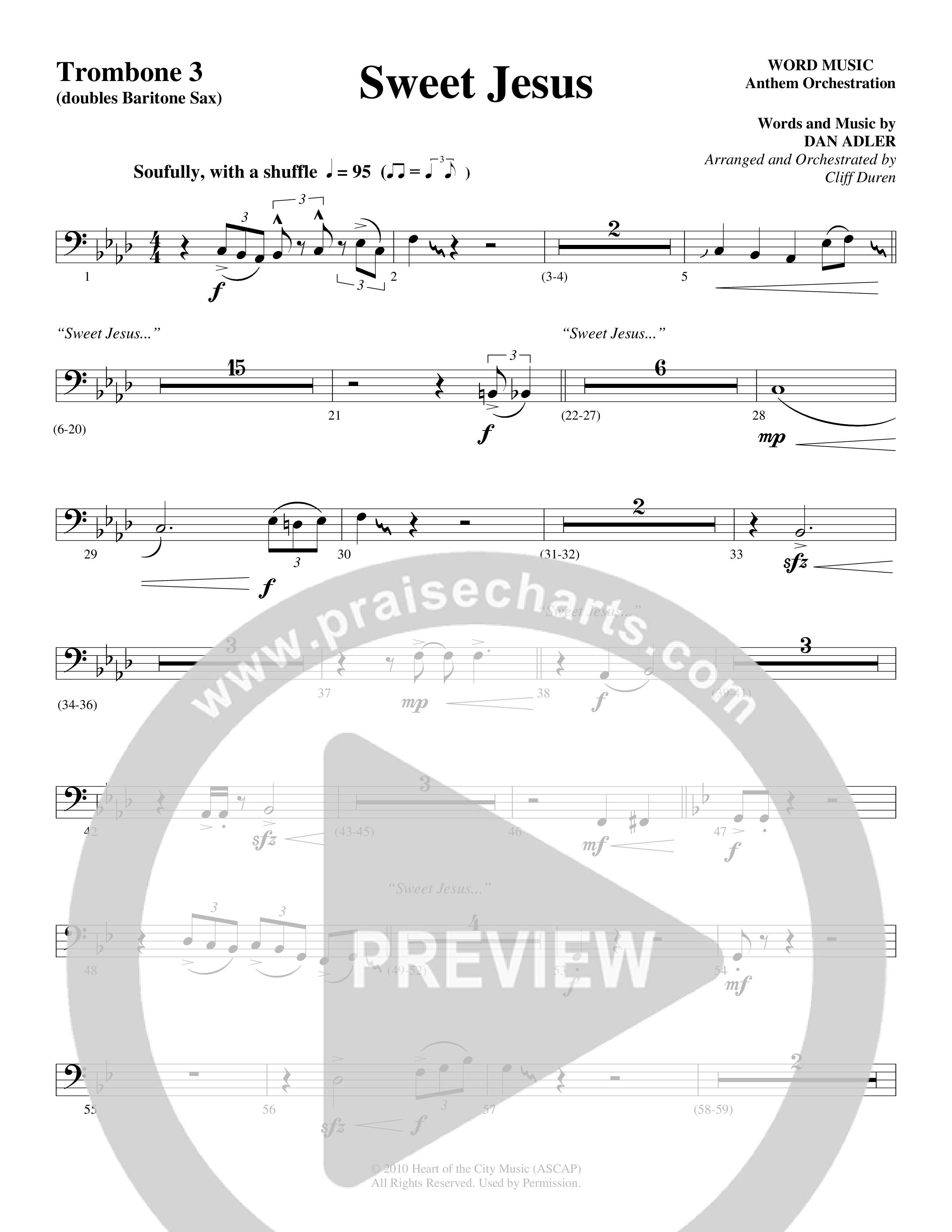 Sweet Jesus (Choral Anthem SATB) Trombone 3 (Word Music Choral / Arr. Cliff Duren)