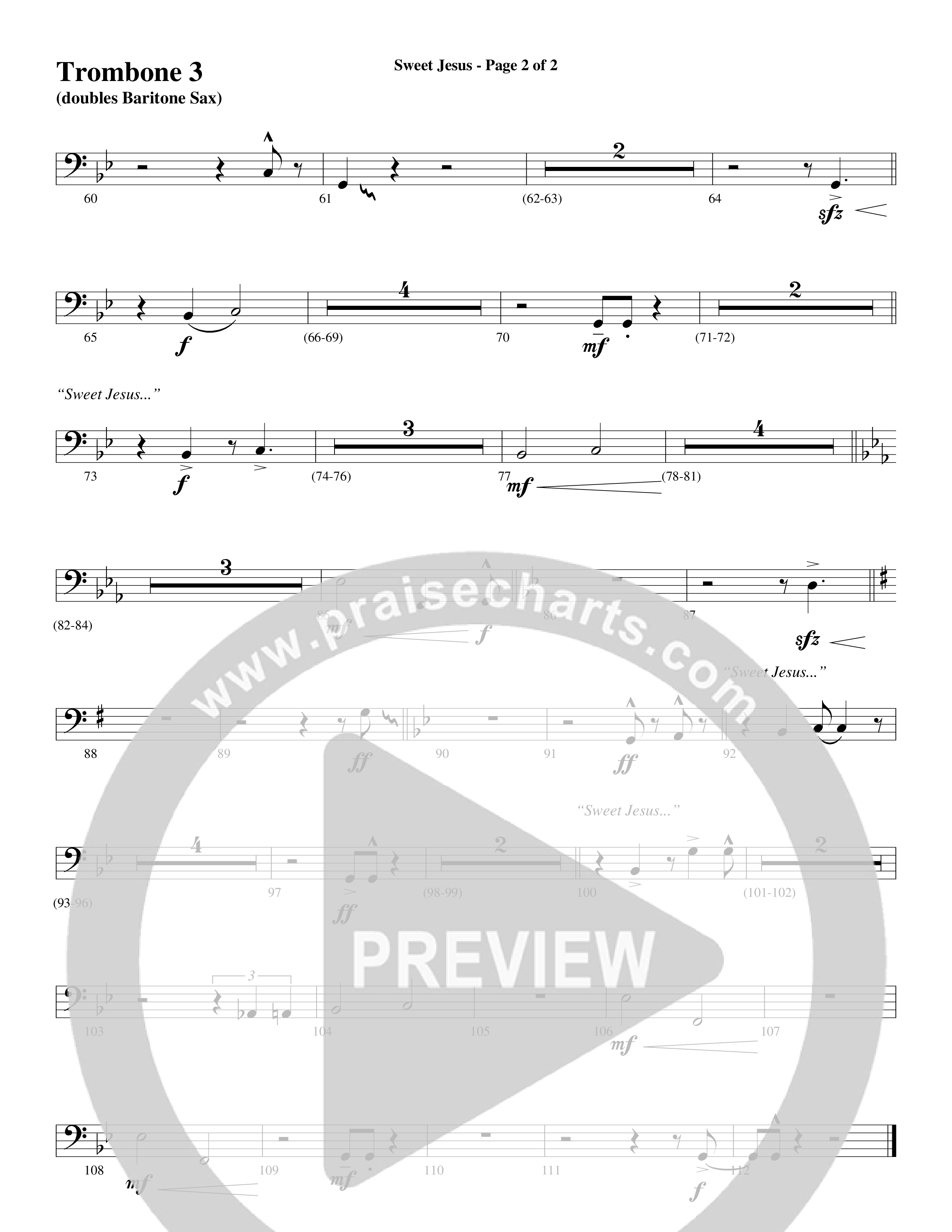 Sweet Jesus (Choral Anthem SATB) Trombone 3 (Word Music Choral / Arr. Cliff Duren)