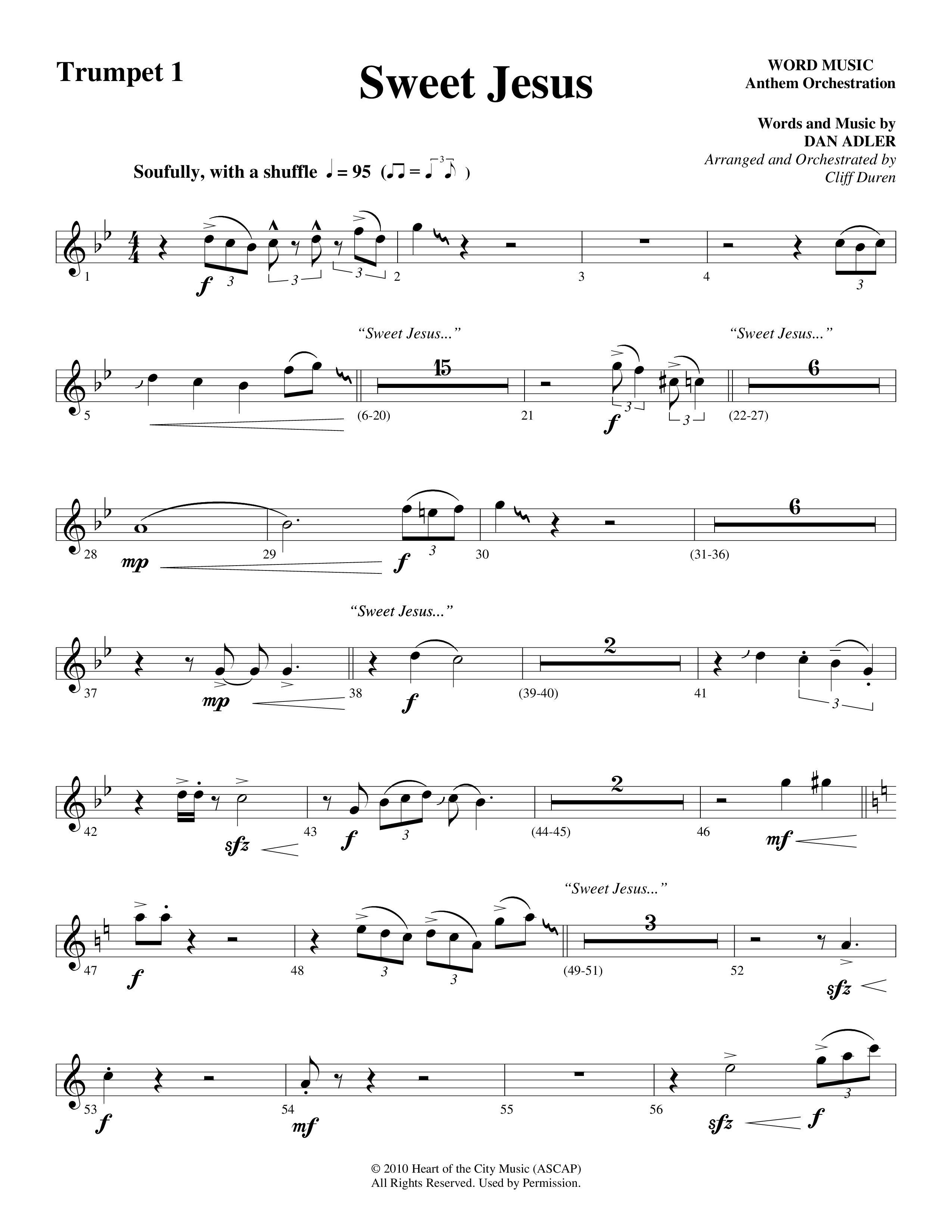 Sweet Jesus (Choral Anthem SATB) Trumpet 1 (Word Music Choral / Arr. Cliff Duren)