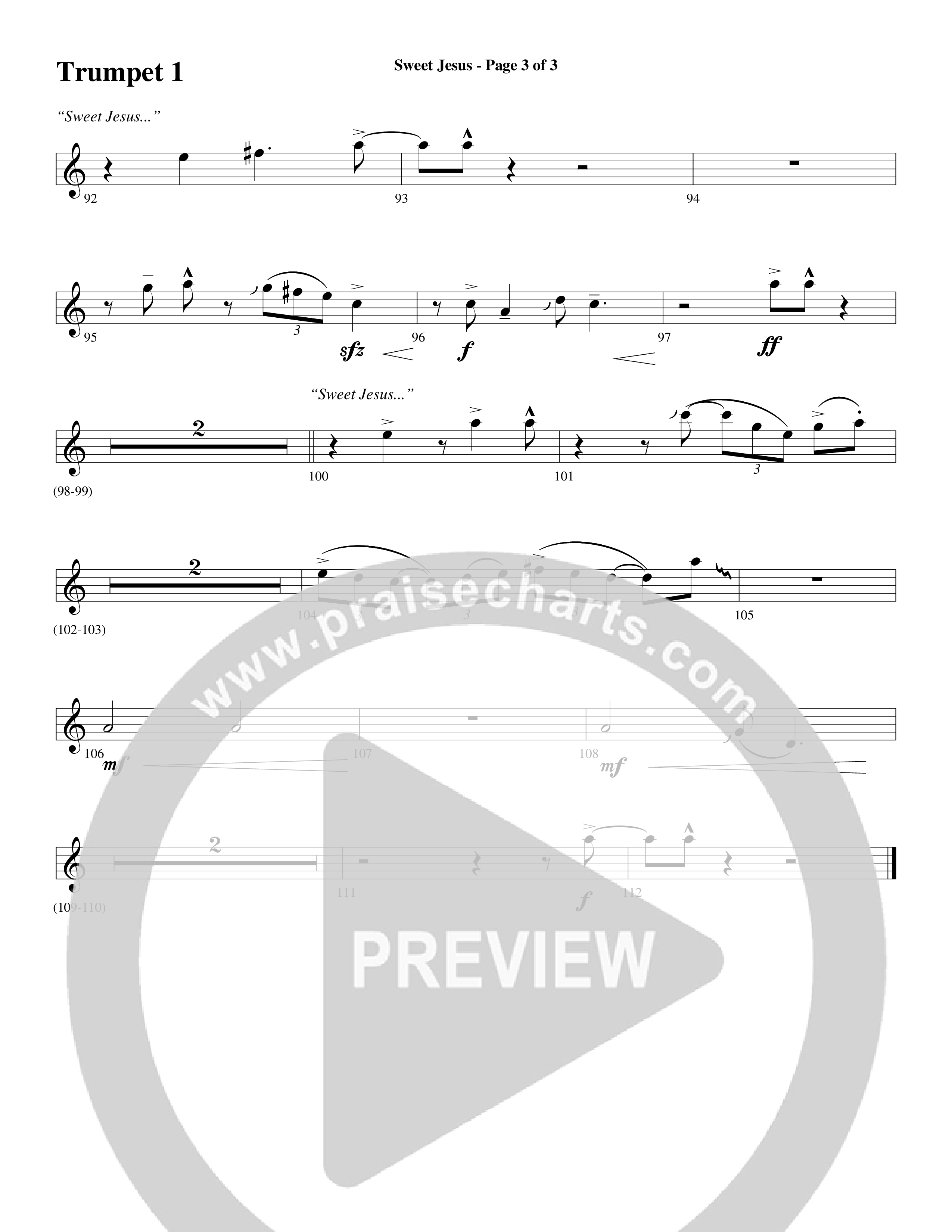 Sweet Jesus (Choral Anthem SATB) Trumpet 1 (Word Music Choral / Arr. Cliff Duren)