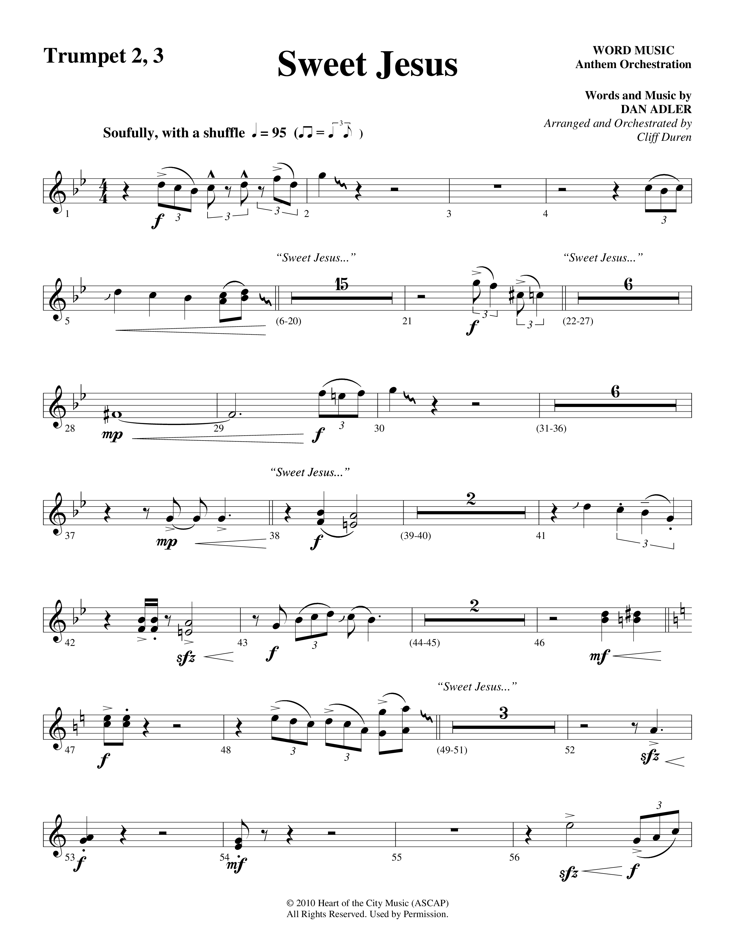 Sweet Jesus (Choral Anthem SATB) Trumpet 2/3 (Word Music Choral / Arr. Cliff Duren)