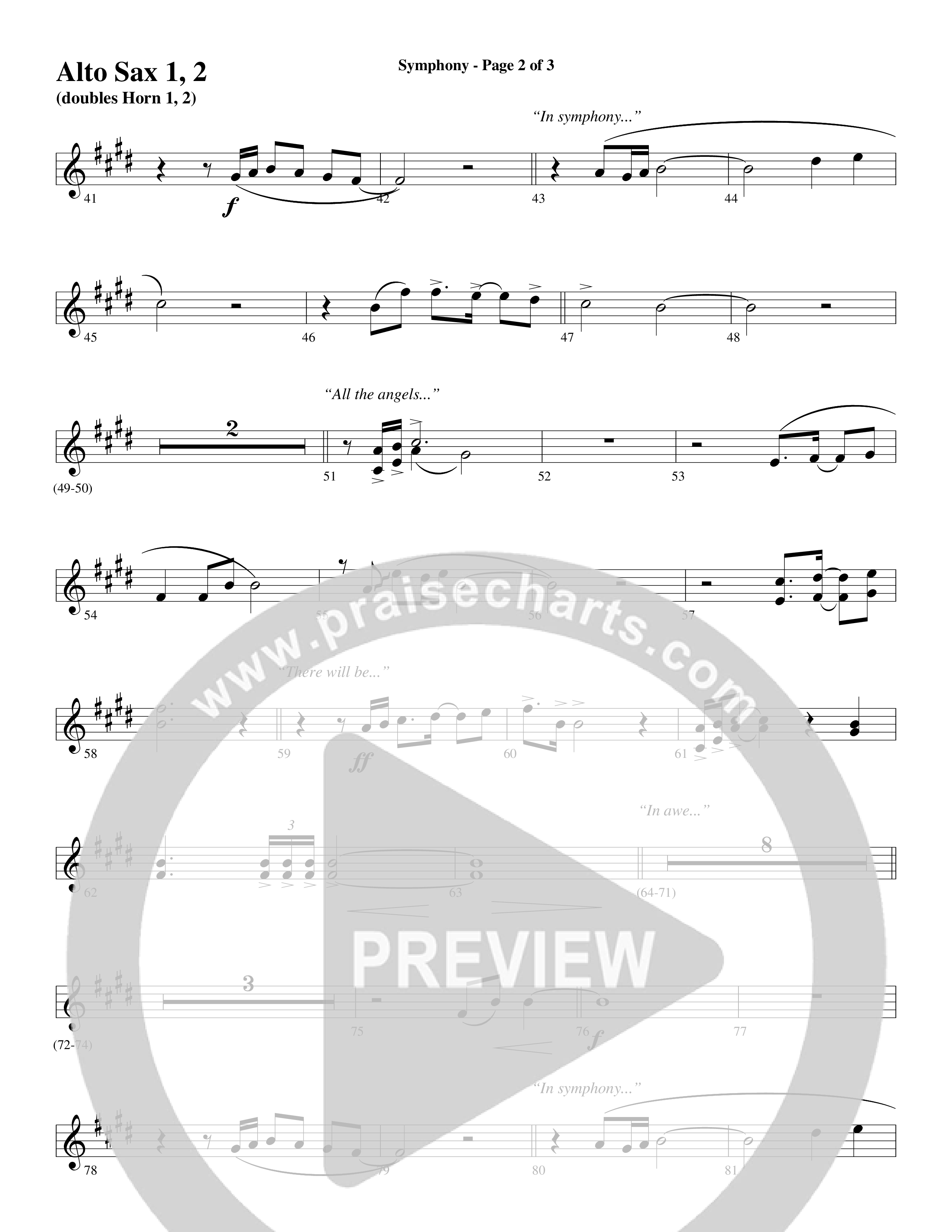 Symphony (Choral Anthem SATB) Alto Sax 1/2 (Word Music Choral / Arr. Gary Rhodes)